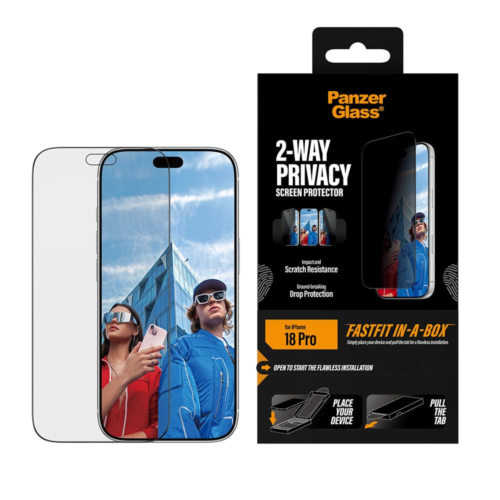 iPhone 18 Pro PanzerGlass Ultra Wide Fit Skjermbeskyttelsesglass m. FastFit In-A-Box - Privacy - Gjennomsiktig