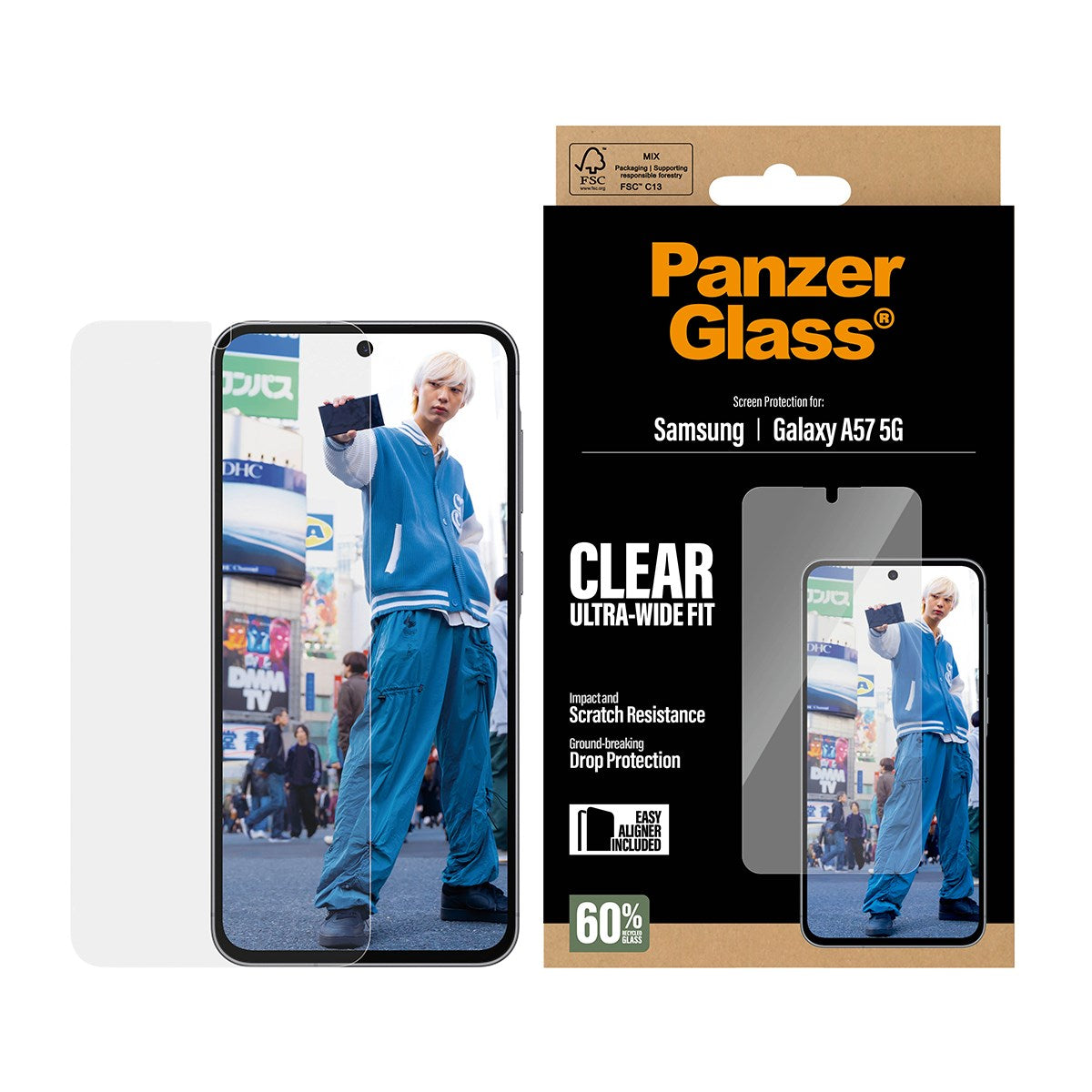 Samsung Galaxy A57 PanzerGlass Skjermbeskyttelsesglass - Ultra Wide Fit med EasyAligner - Gjennomsiktig