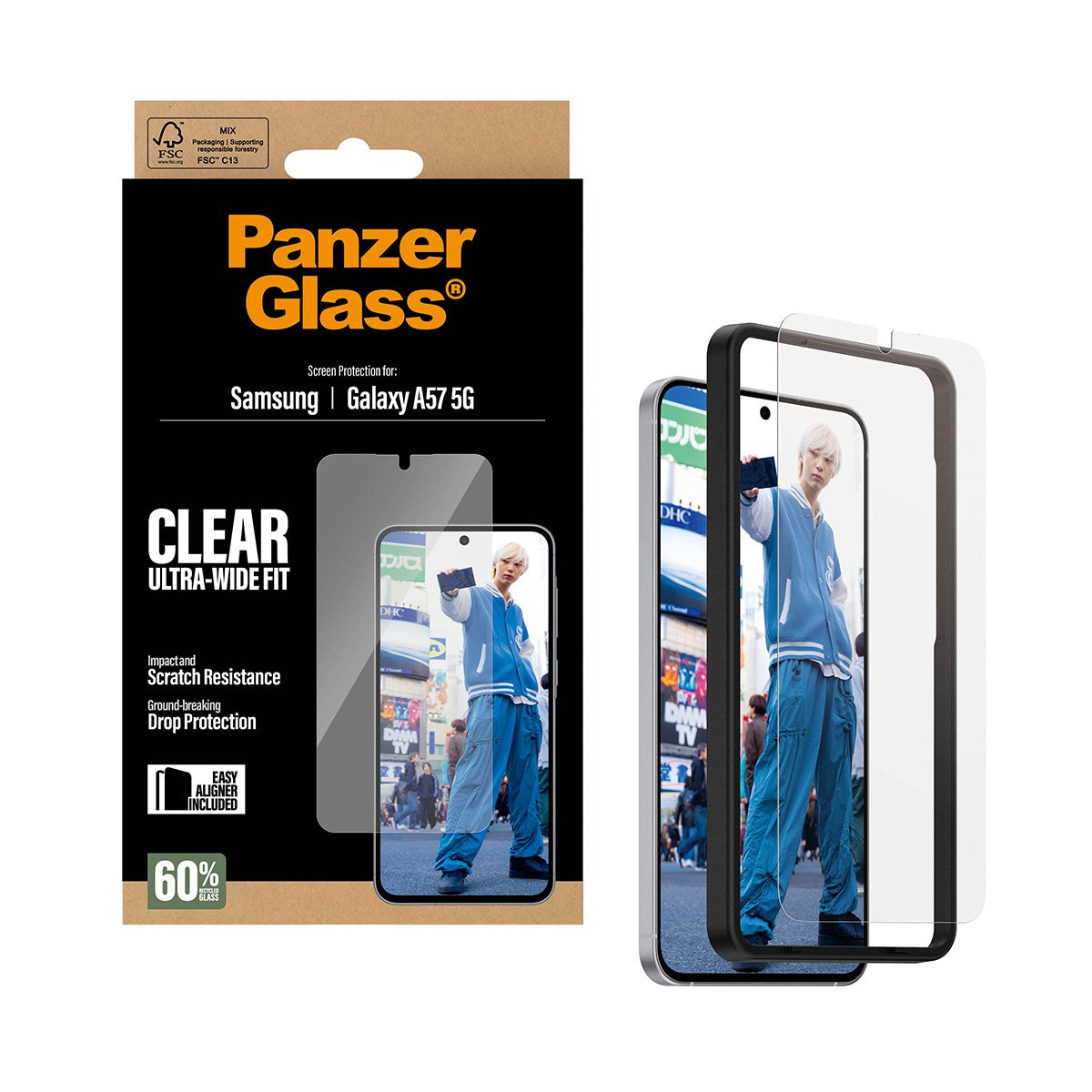 Samsung Galaxy A57 PanzerGlass Skjermbeskyttelsesglass - Ultra Wide Fit med EasyAligner - Gjennomsiktig