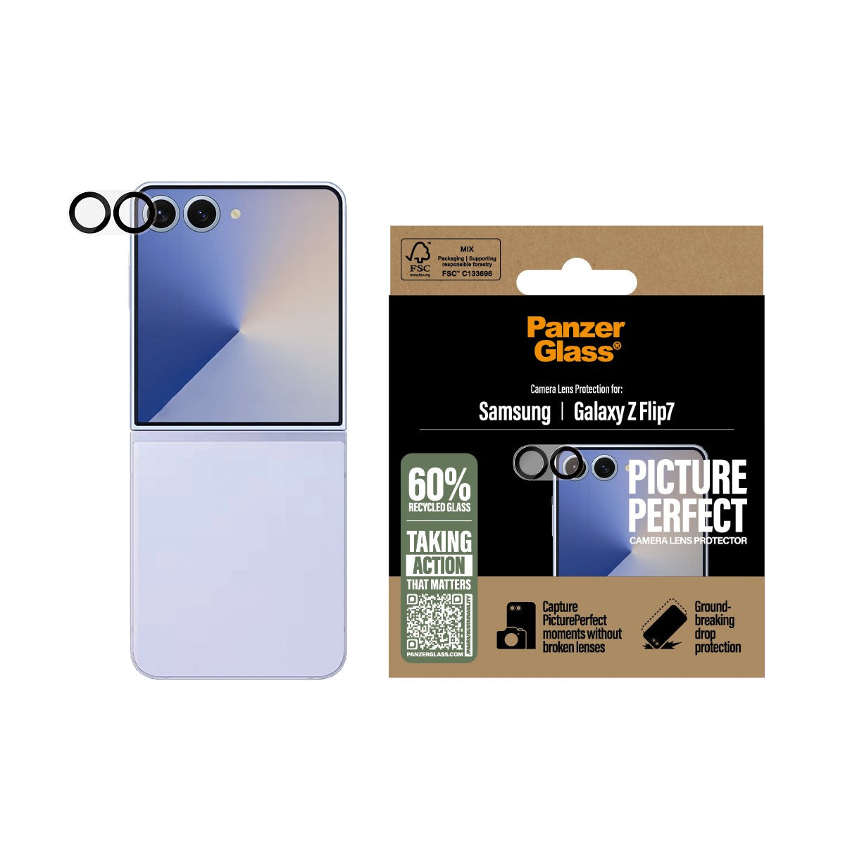 PanzerGlass Samsung Galaxy Z Flip7 PicturePerfect Kameralinsebeskytter - Gjennomsiktig / Svart