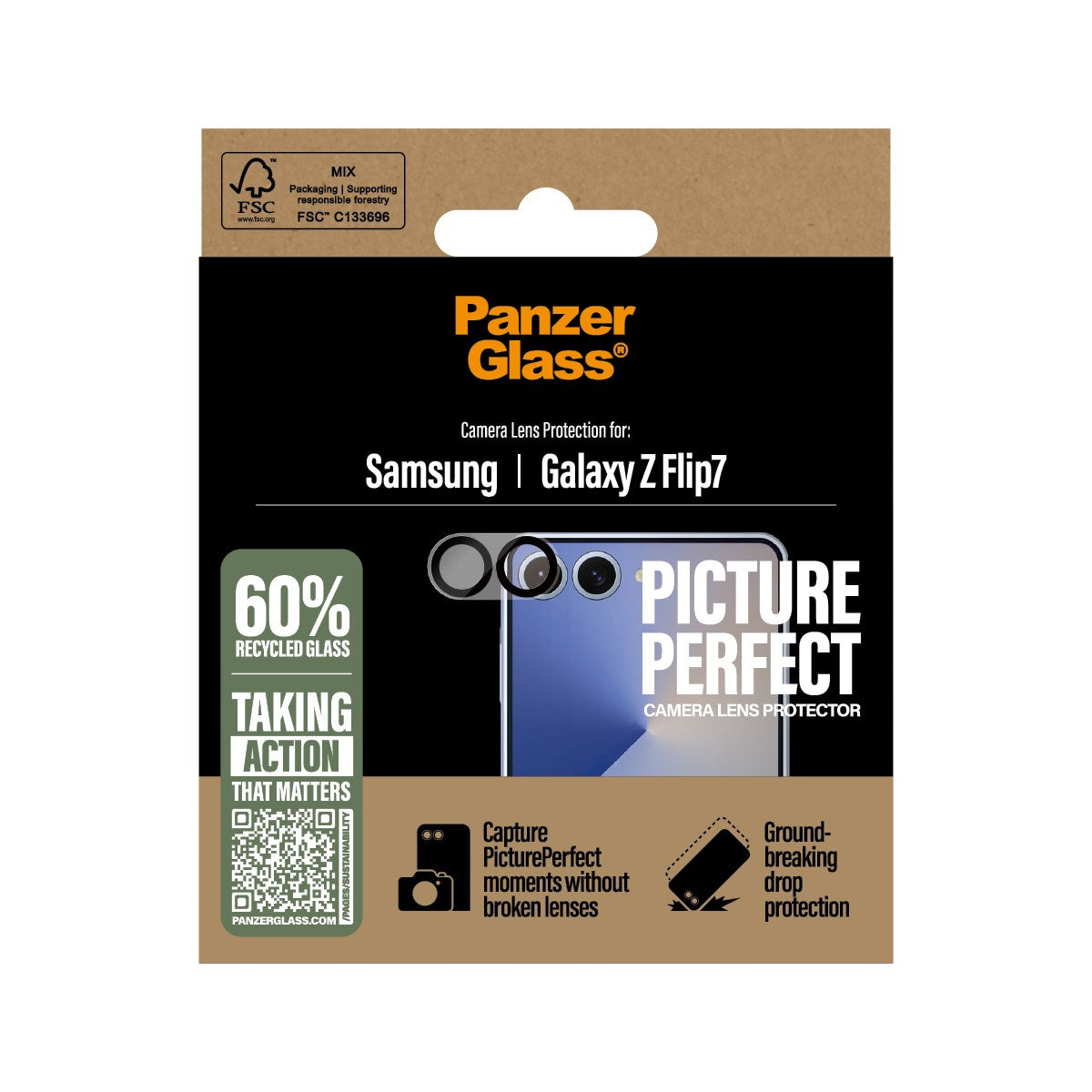 PanzerGlass Samsung Galaxy Z Flip7 PicturePerfect Kameralinsebeskytter - Gjennomsiktig / Svart