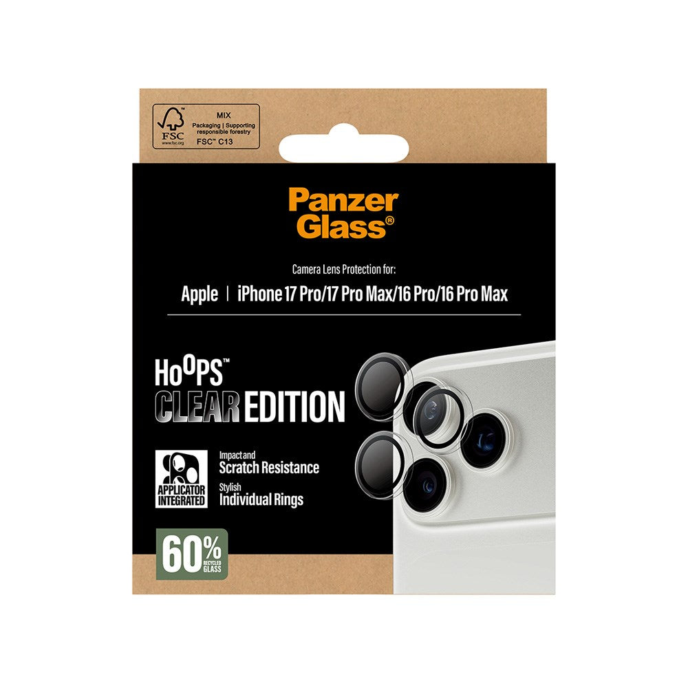 PanzerGlass iPhone 17 Pro / 17 Pro Max / 16 Pro / 16 Pro Max Hoops Kameralinsebeskyttelse med Installasjonsramme - Gjennomsiktig