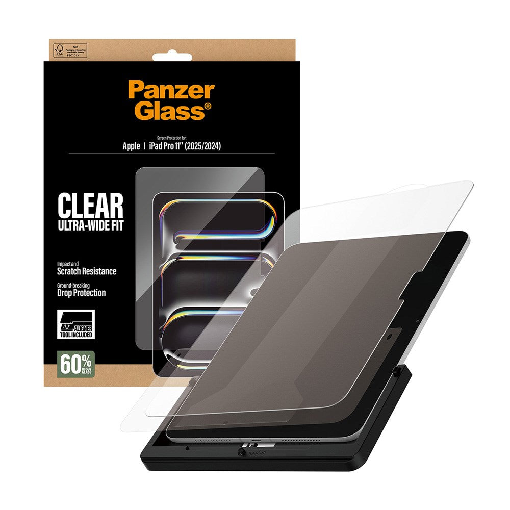 iPad Pro 11" (2025 / 2024) PanzerGlass Skjermbeskyttelsesglass med Installasjonsramme - Ultra-Wide Fit - Gjennomsiktig