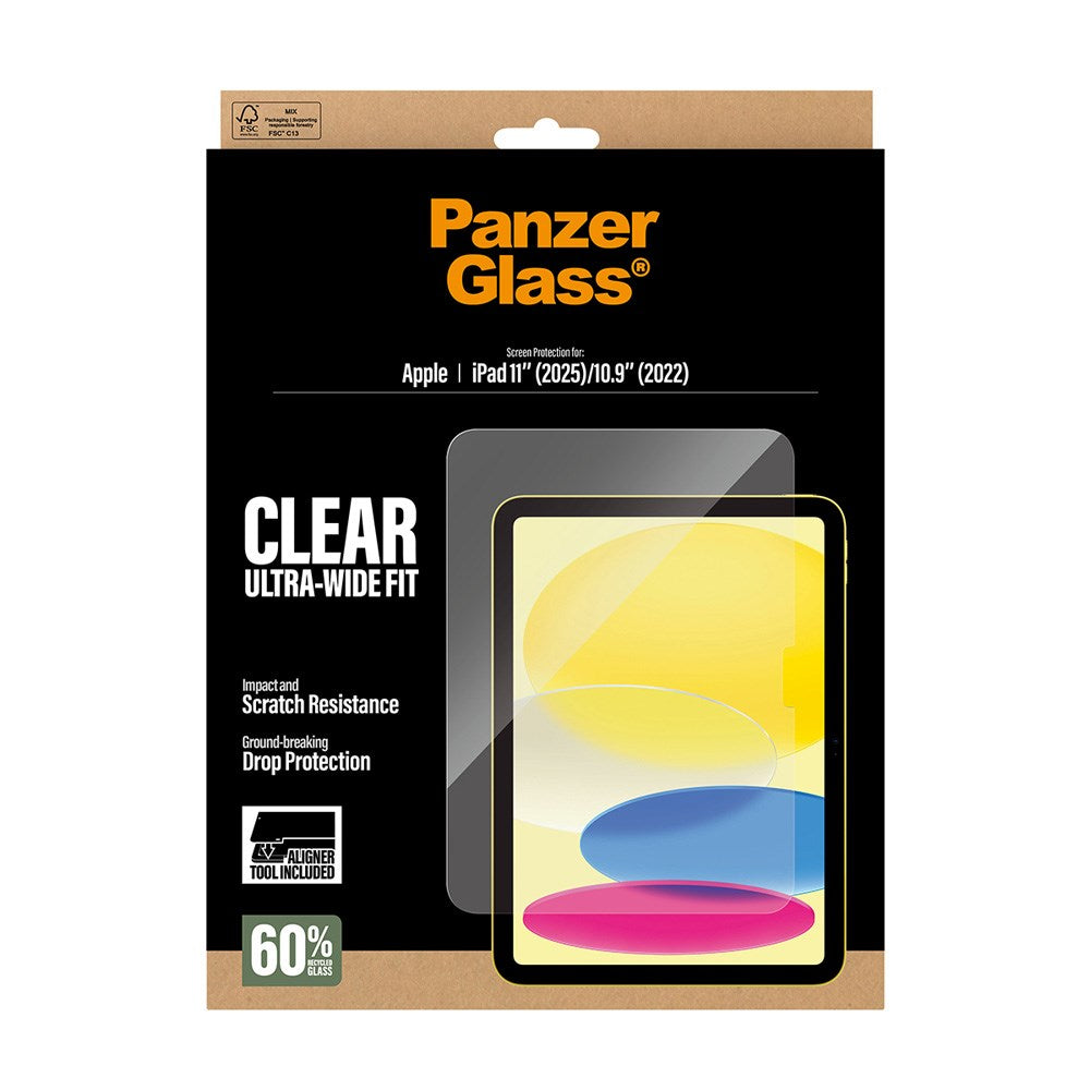 PanzerGlass iPad 11" (2025) / 10.9" (2024 / 2022) Skjermbeskyttelsesglass m. Installasjonsramme - Ultra-Wide Fit - Gjennomsiktig