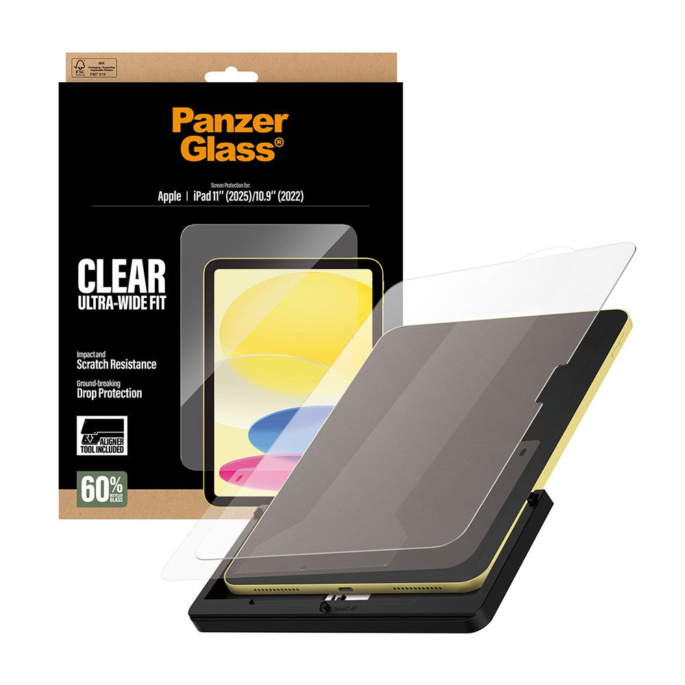 PanzerGlass iPad 11" (2025) / 10.9" (2024 / 2022) Skjermbeskyttelsesglass m. Installasjonsramme - Ultra-Wide Fit - Gjennomsiktig