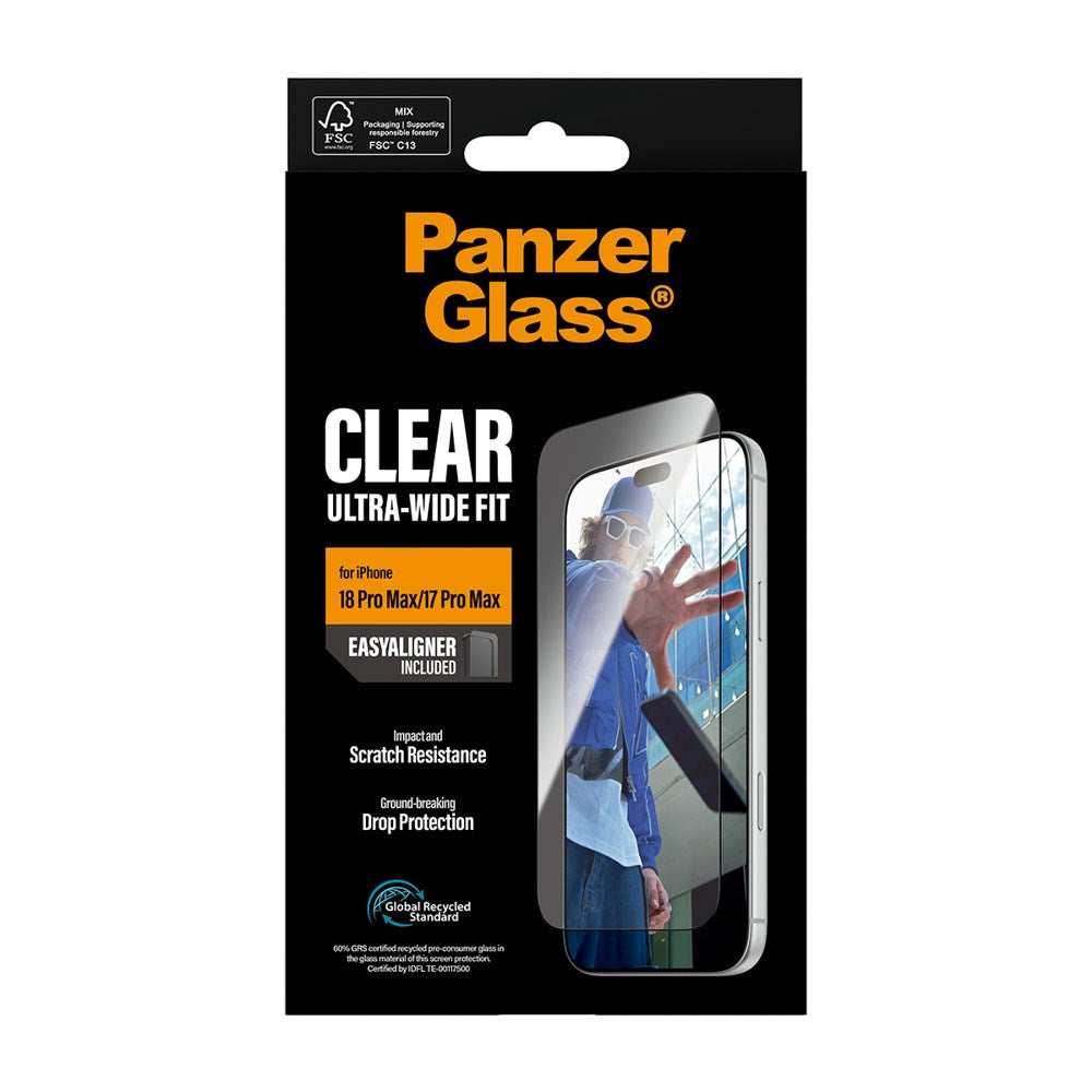 iPhone 18 Pro Max  / 17 Pro Max PanzerGlass Skjermbeskyttelsesglass - Ultra Wide Fit med EasyAligner - Gjennomsiktig