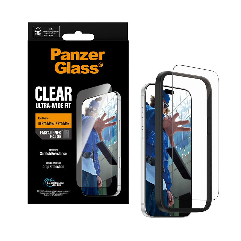 iPhone 18 Pro Max  / 17 Pro Max PanzerGlass Skjermbeskyttelsesglass - Ultra Wide Fit med EasyAligner - Gjennomsiktig