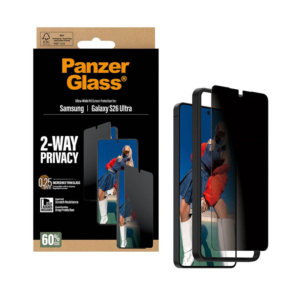 Samsung Galaxy S26 Ultra PanzerGlass 2-Way Privacy Skjermbeskyttelse med EasyAligner - Gjennomsiktig
