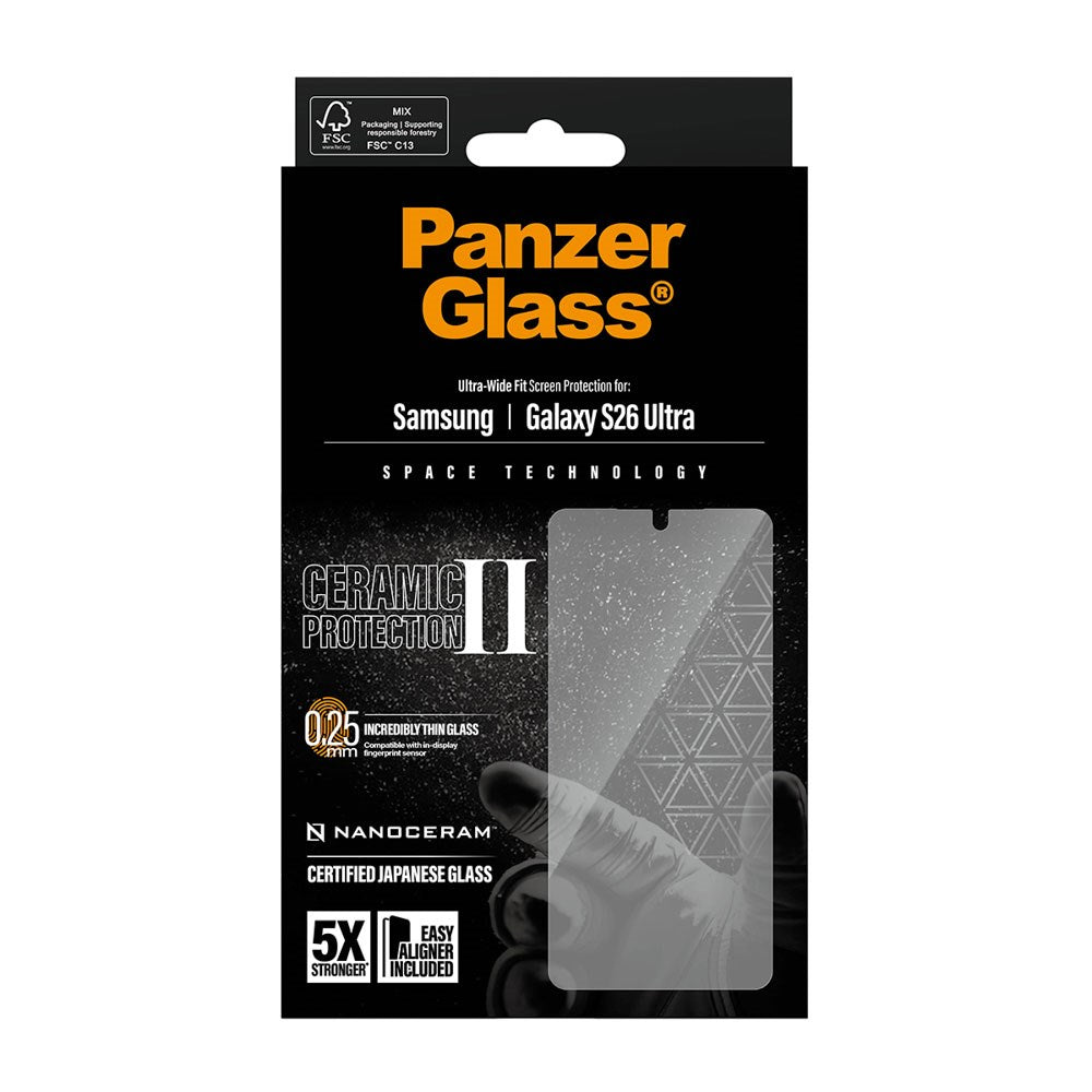 Samsung Galaxy S26 Ultra PanzerGlass Ceramic Skjermbeskyttelse med EasyAligner - Ultra Wide Fit - Gjennomsiktig