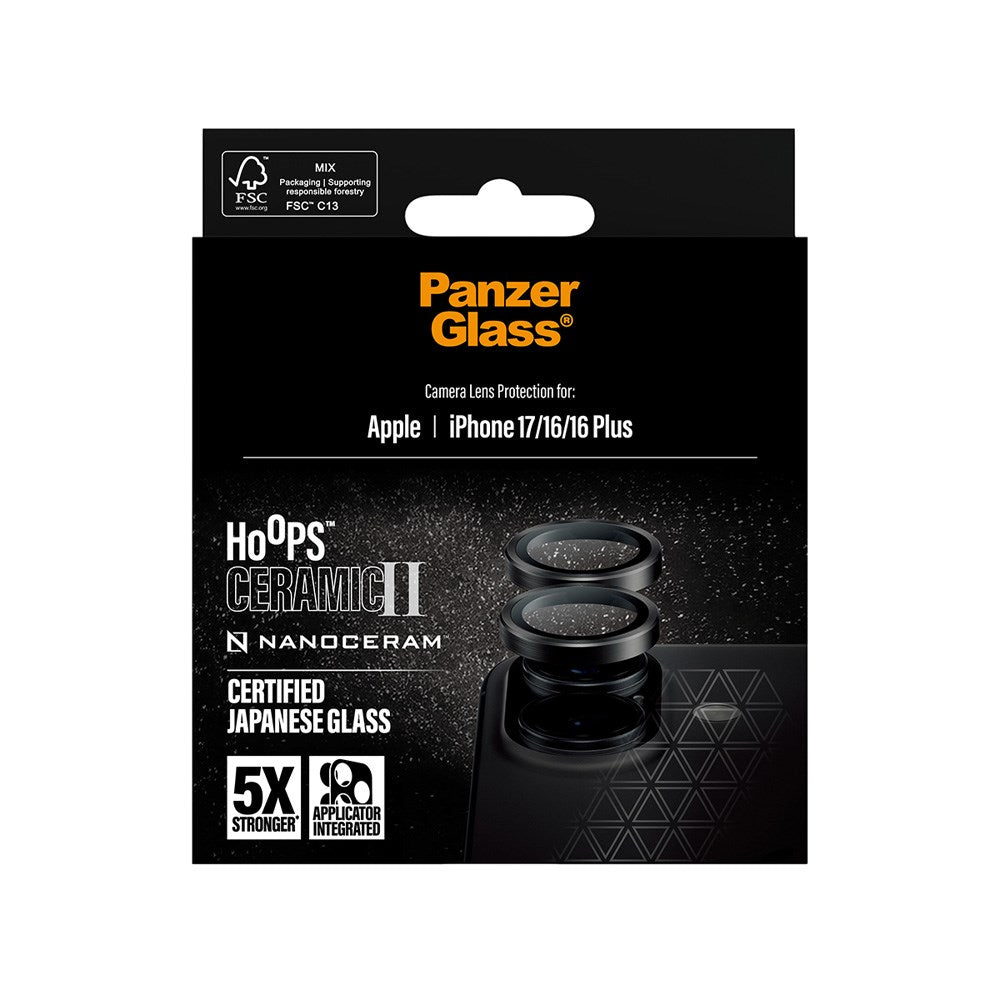 PanzerGlass iPhone 17 / 16 / 16 Plus Ceramic Hoops Kameralinsebeskyttelse med Monteringsramme - Svart