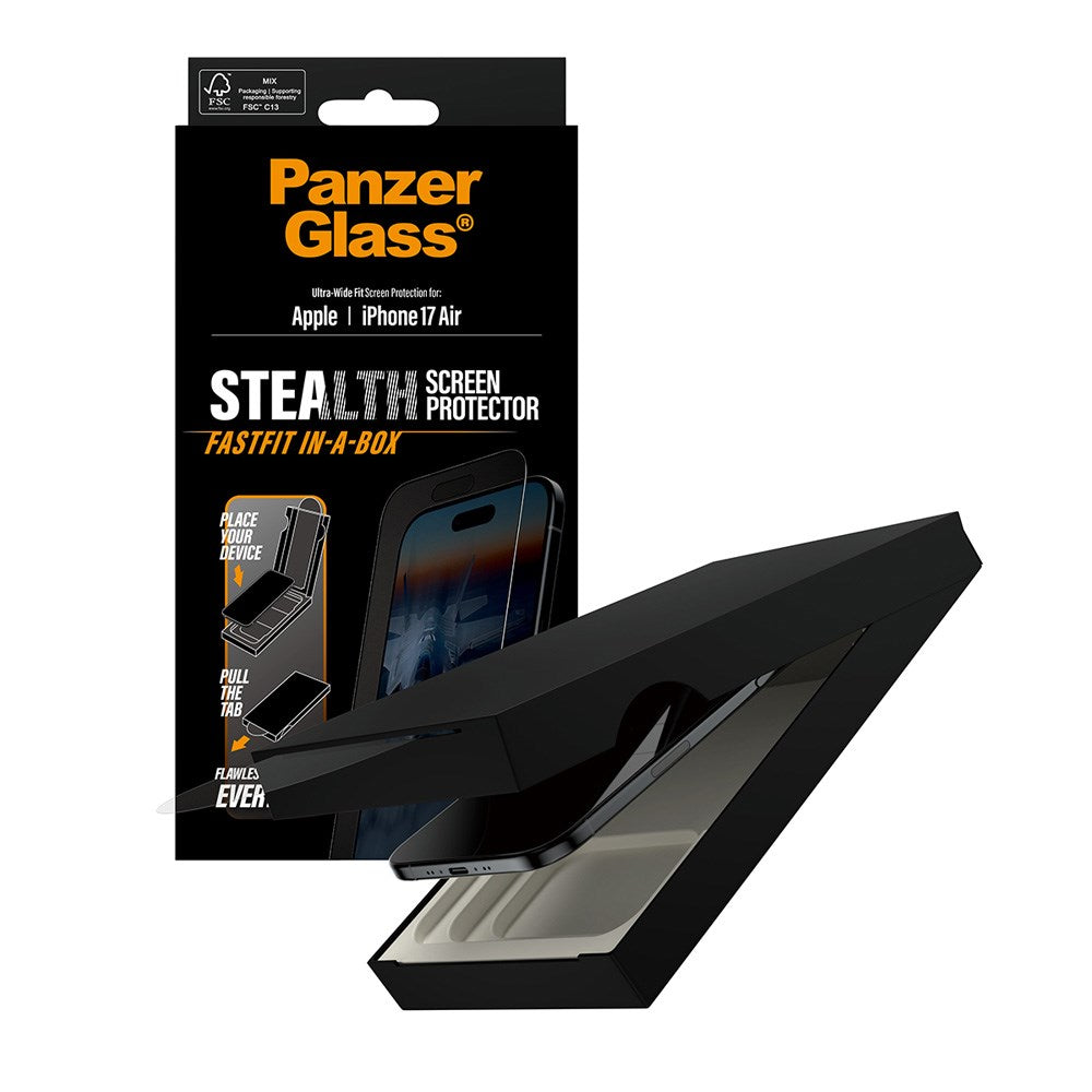 PanzerGlass iPhone Air Stealth Skjermbeskyttelse - Ultra-Wide Fit - Gjennomsiktig / Svart Kant