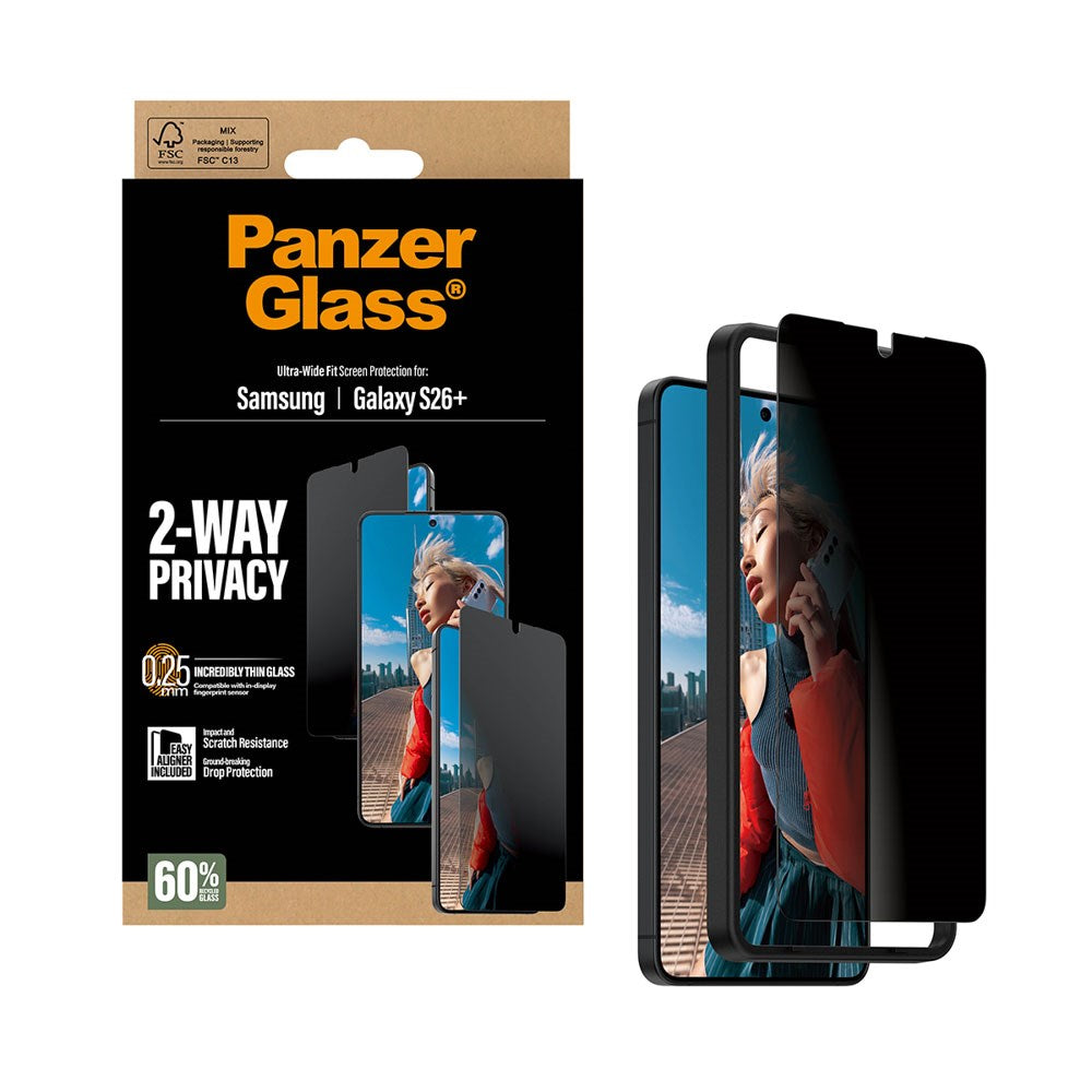 Samsung Galaxy S26+ (Plus) PanzerGlass 2-Way Privacy Skjermbeskyttelse med EasyAligner - Gjennomsiktig
