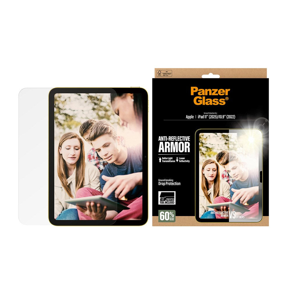 PanzerGlass iPad 11" (2025) / 10.9" (2024 / 2022) Ultra-Wide Fit Anti-Reflective Armor Skjermbeskyttelsesglass m. Installasjonsramme - Gjennomsiktig