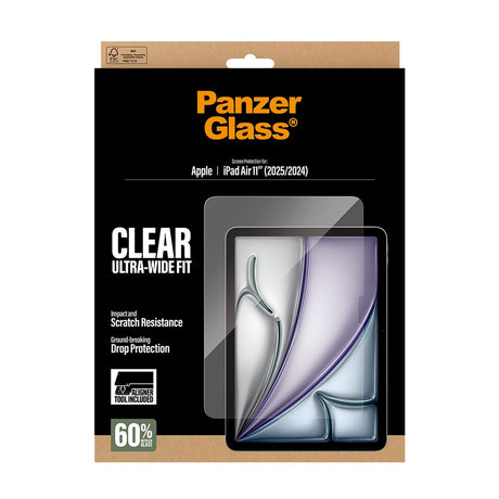 PanzerGlass iPad Air 11" (2026 / 2025 / 2024) Skjermbeskyttelsesglass m. Installasjonsramme - Ultra-Wide Fit - Gjennomsiktig