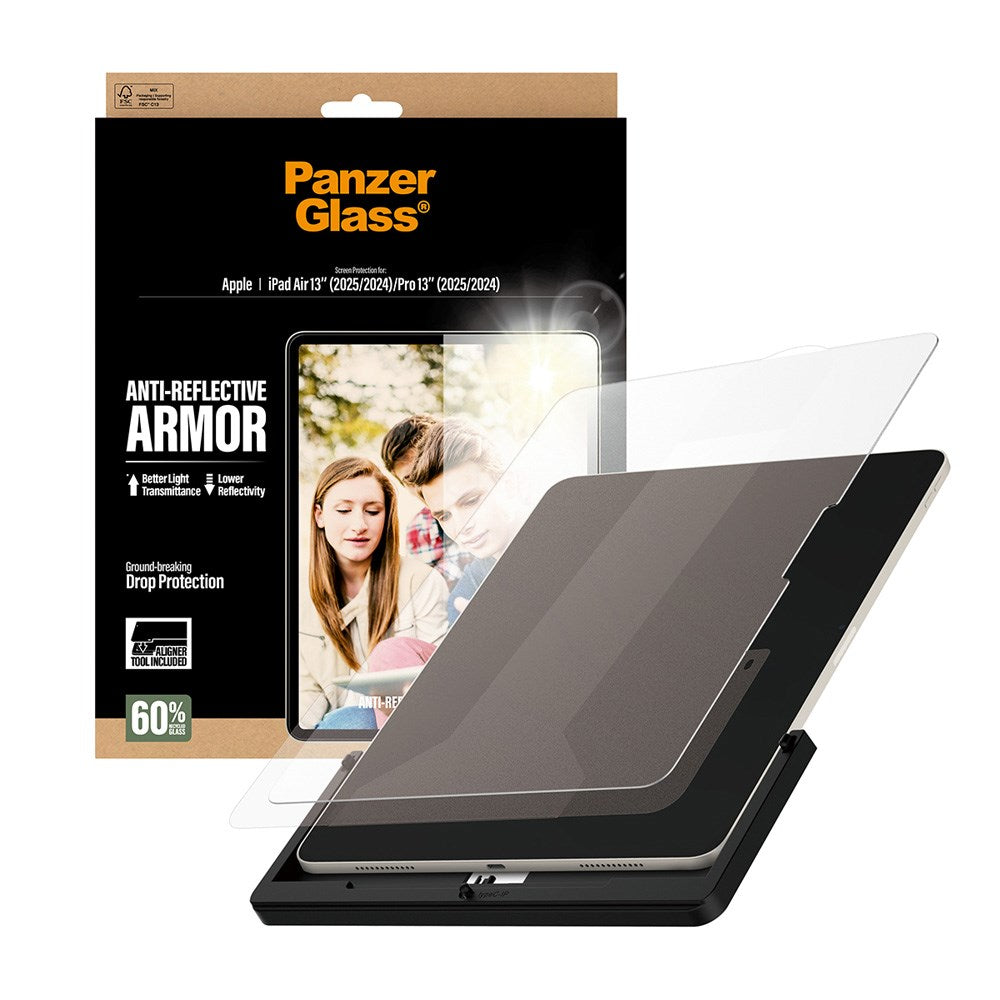 PanzerGlass iPad Air 13" (2026 / 2025 / 2024) / Pro 13" (2025 / 2024) Ultra-Wide Fit Anti-Reflective Armor Skjermbeskyttelsesglass m. Installasjonsramme - Gjennomsiktig