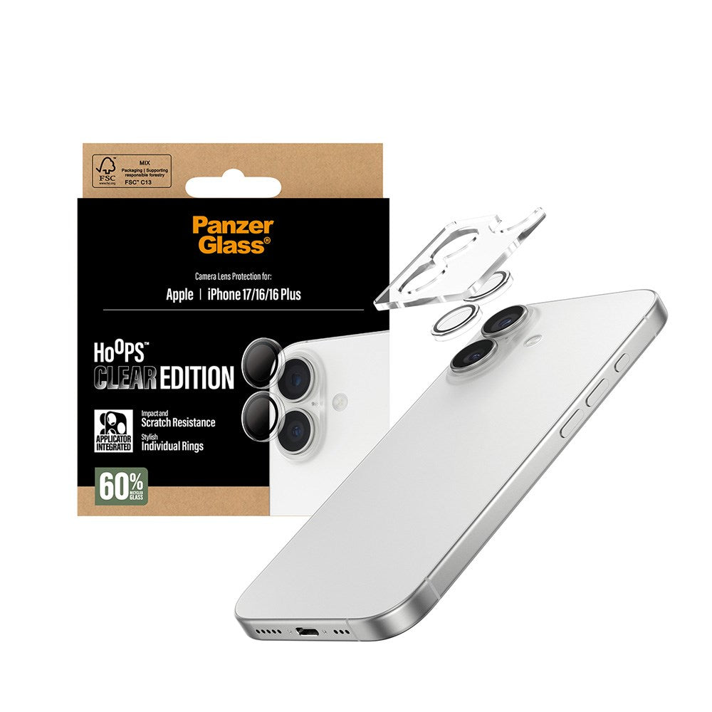 PanzerGlass iPhone 17 / 16 / 16 Plus Hoops Kameralinsebeskyttelse med Installasjonsramme - Gjennomsiktig