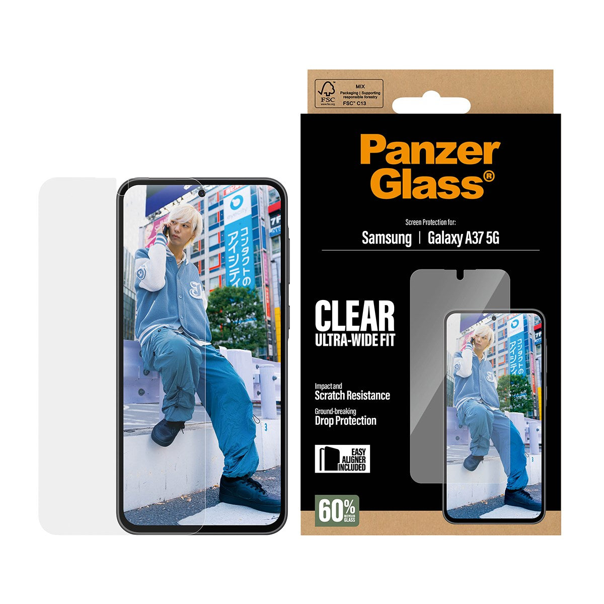 Samsung Galaxy A37 PanzerGlass Skjermbeskyttelsesglass - Ultra Wide Fit med EasyAligner - Gjennomsiktig