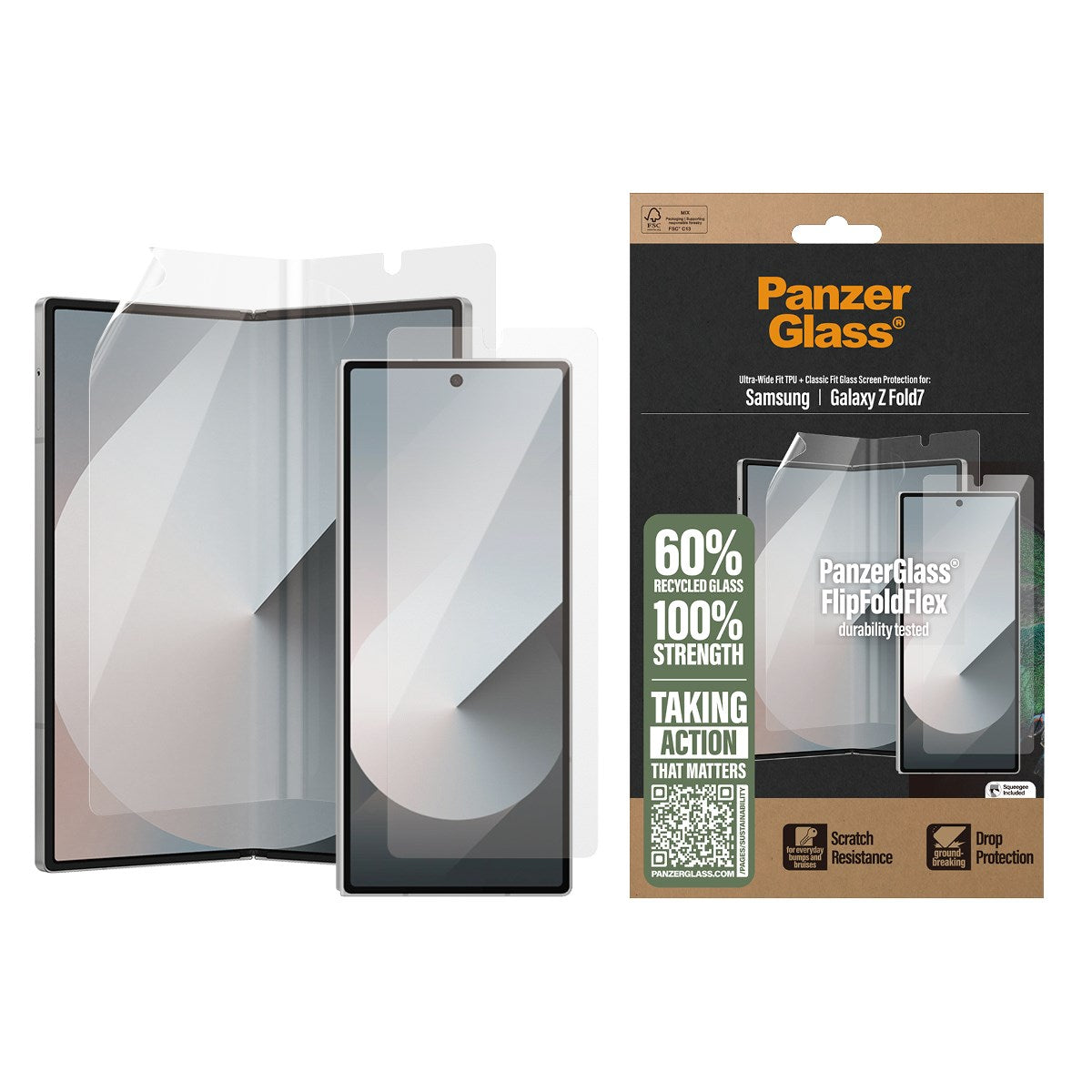 Samsung Galaxy Z Fold7 PanzerGlass FlipFoldFlex Ultra Wide Fit Film og Classic Fit Glass - Gjennomsiktig