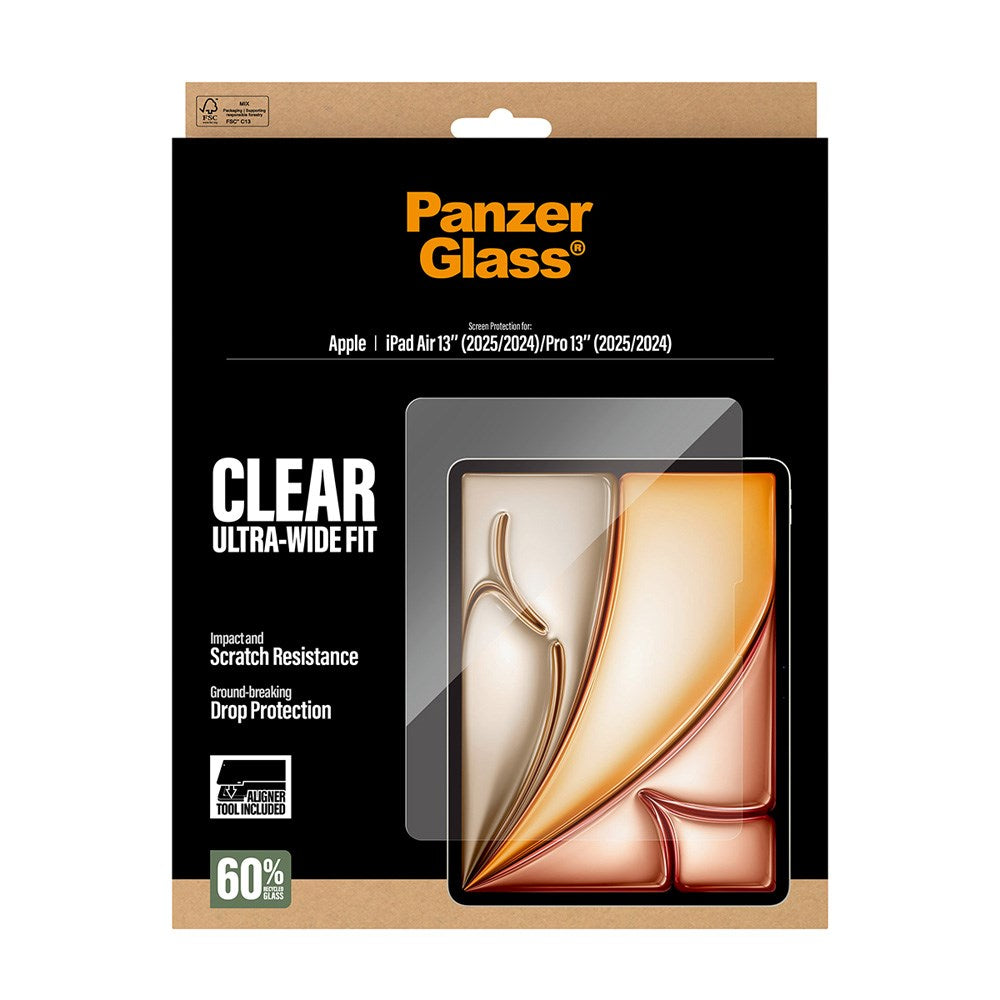 PanzerGlass iPad Air 13" (2026 / 2025 / 2024) / Pro 13" (2025 / 2024) Skjermbeskyttelsesglass m. Installasjonsramme - Ultra-Wide Fit - Gjennomsiktig