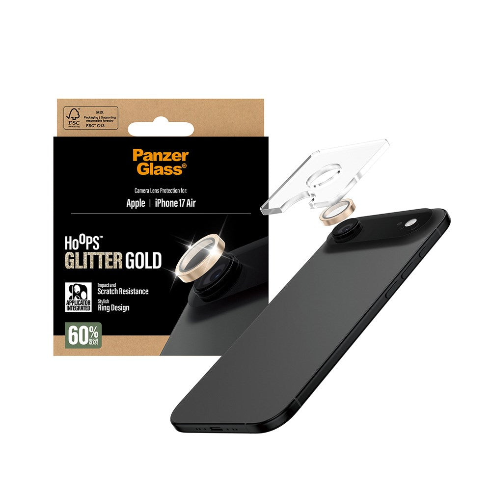 PanzerGlass iPhone Air Hoops Kameralinsebeskyttelse med Installasjonsramme - Glitter Gull