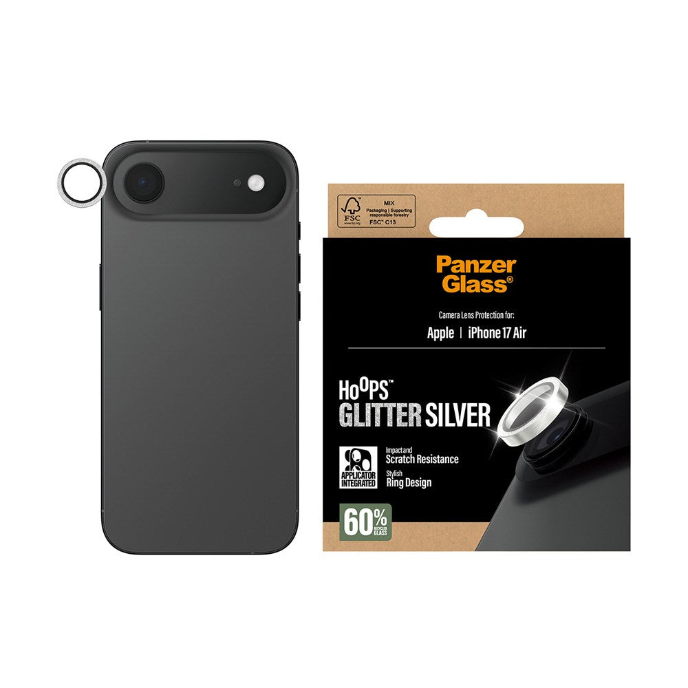 PanzerGlass iPhone Air Hoops Kameralinsebeskyttelse med Installasjonsramme - Glitter Sølv