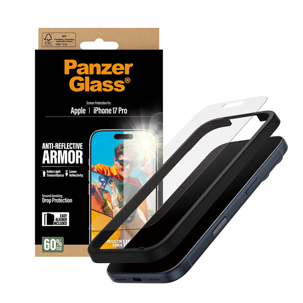 PanzerGlass iPhone 17 Pro Ultra Wide Fit Skjermbeskyttelse med EasyAligner - Anti-Reflective - Gjennomsiktig