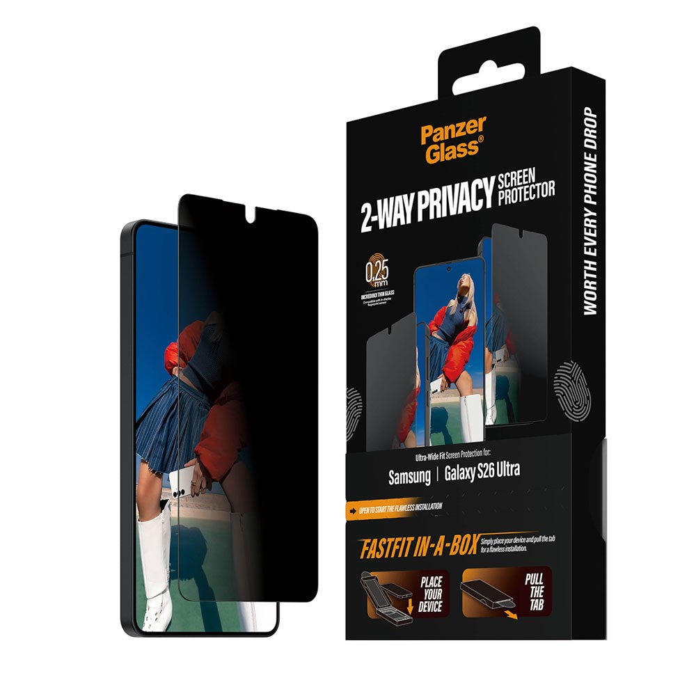 Samsung Galaxy S26 Ultra PanzerGlass 2-Way Privacy Skjermbeskyttelse med FastFit In-A-Box - Gjennomsiktig