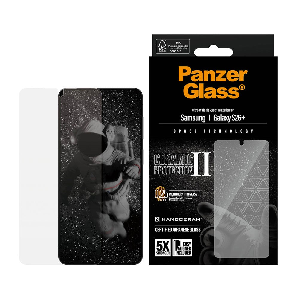 Samsung Galaxy S26+ (Plus) PanzerGlass Ceramic Skjermbeskyttelse med EasyAligner - Ultra Wide Fit - Gjennomsiktig