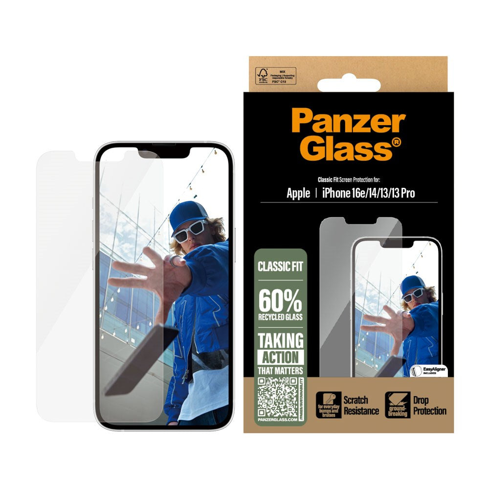 iPhone 17e / 16e / 14 / 13 / 13 Pro PanzerGlass Classic Fit Skjermbeskyttelse m. EasyAligner - Gjennomsiktig