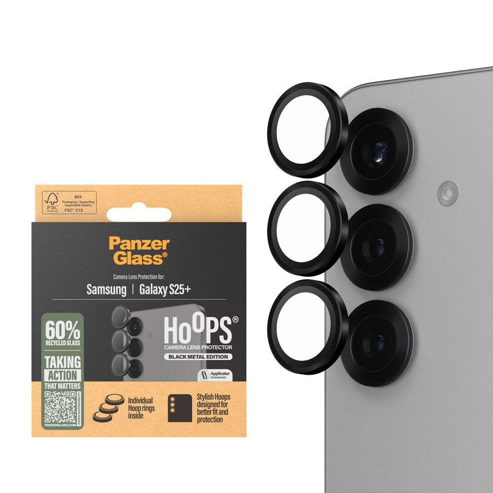 Samsung Galaxy S25+ (Plus) PanzerGlass Hoops - Kamerabeskyttelse - Gjennomsiktig / Svart