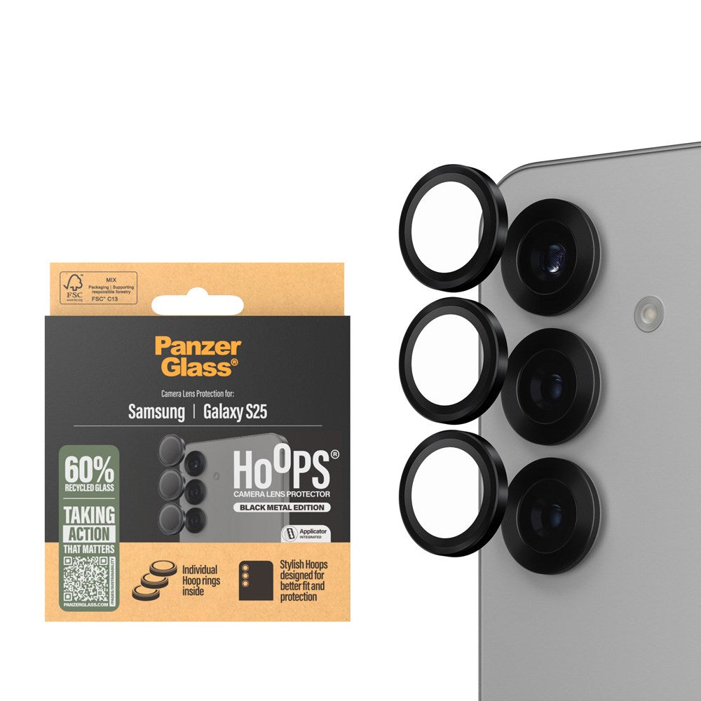 Samsung Galaxy S25 PanzerGlass Hoops - Kamerabeskyttelse - Gjennomsiktig / Svart