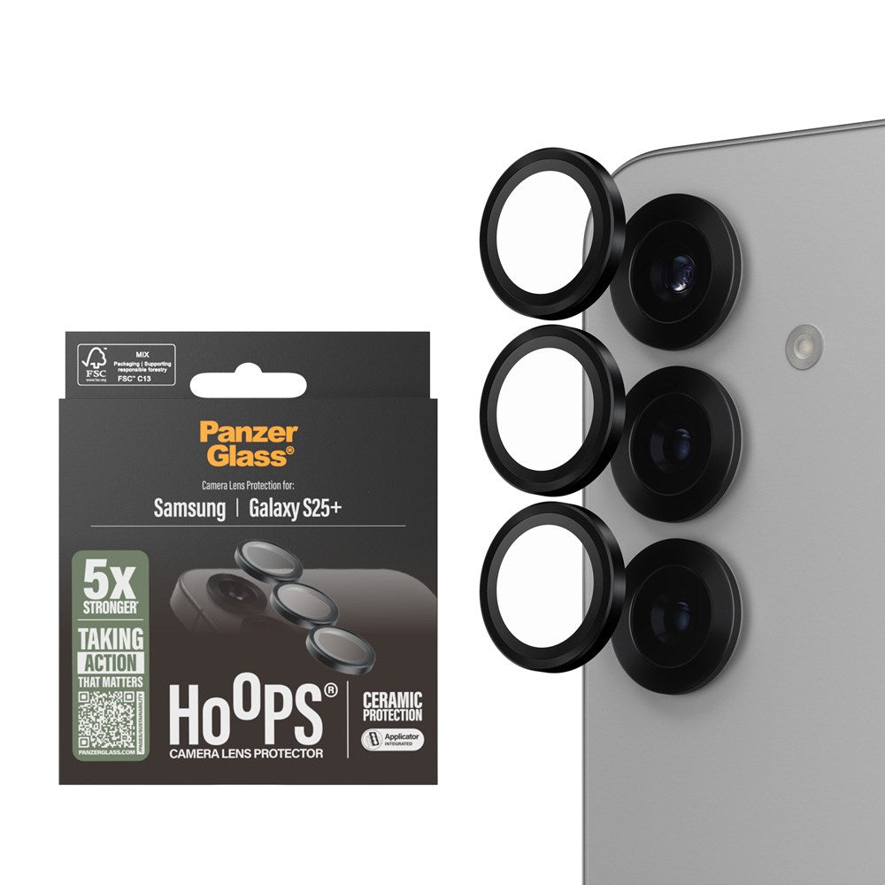Samsung Galaxy S25+ (Plus) PanzerGlass Ceramic Hoops - Kamerabeskyttelse - Gjennomsiktig / Svart