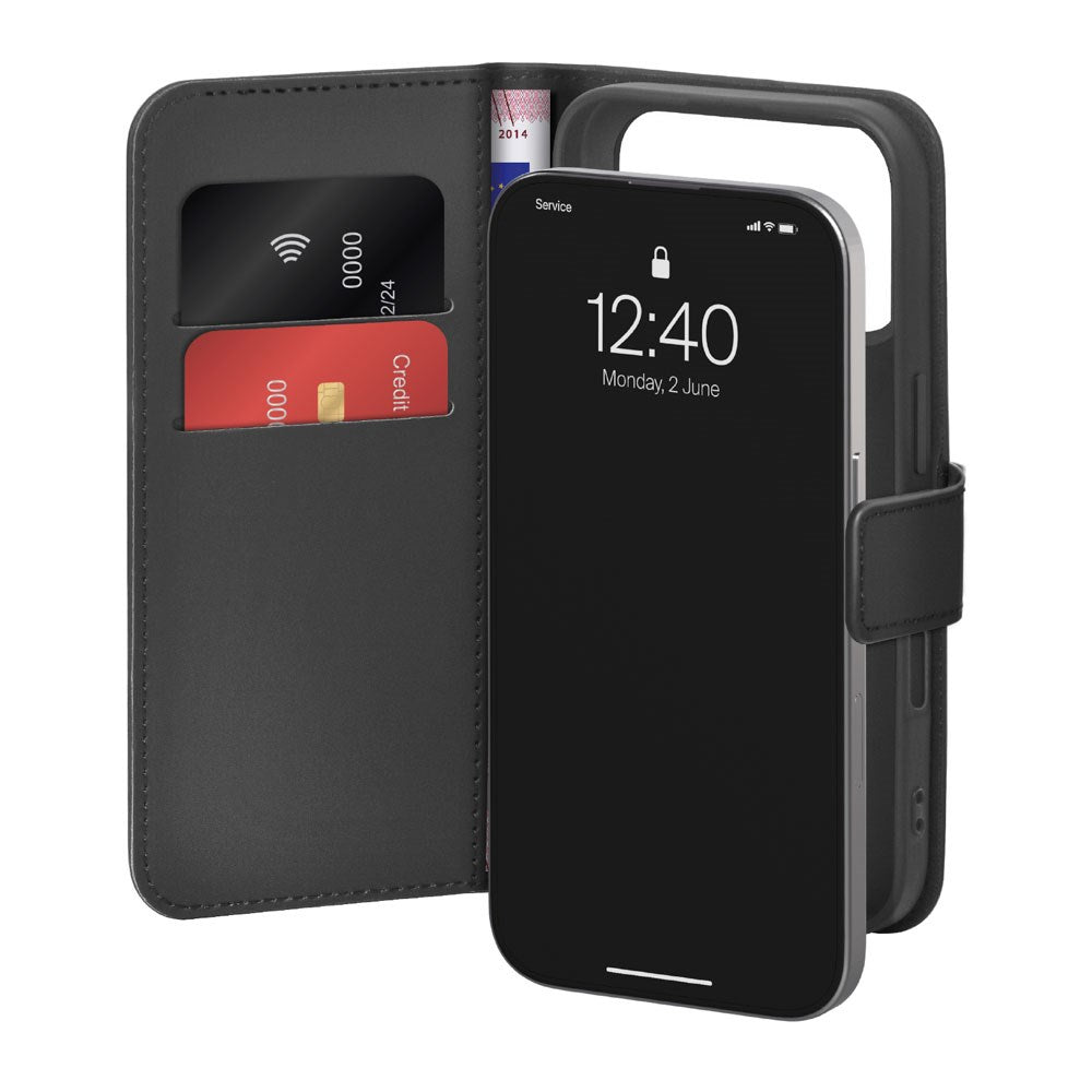iPhone 17 Pro PURO Eco-Leather Flip Deksel med Kortholder & Stativfunksjon – Svart