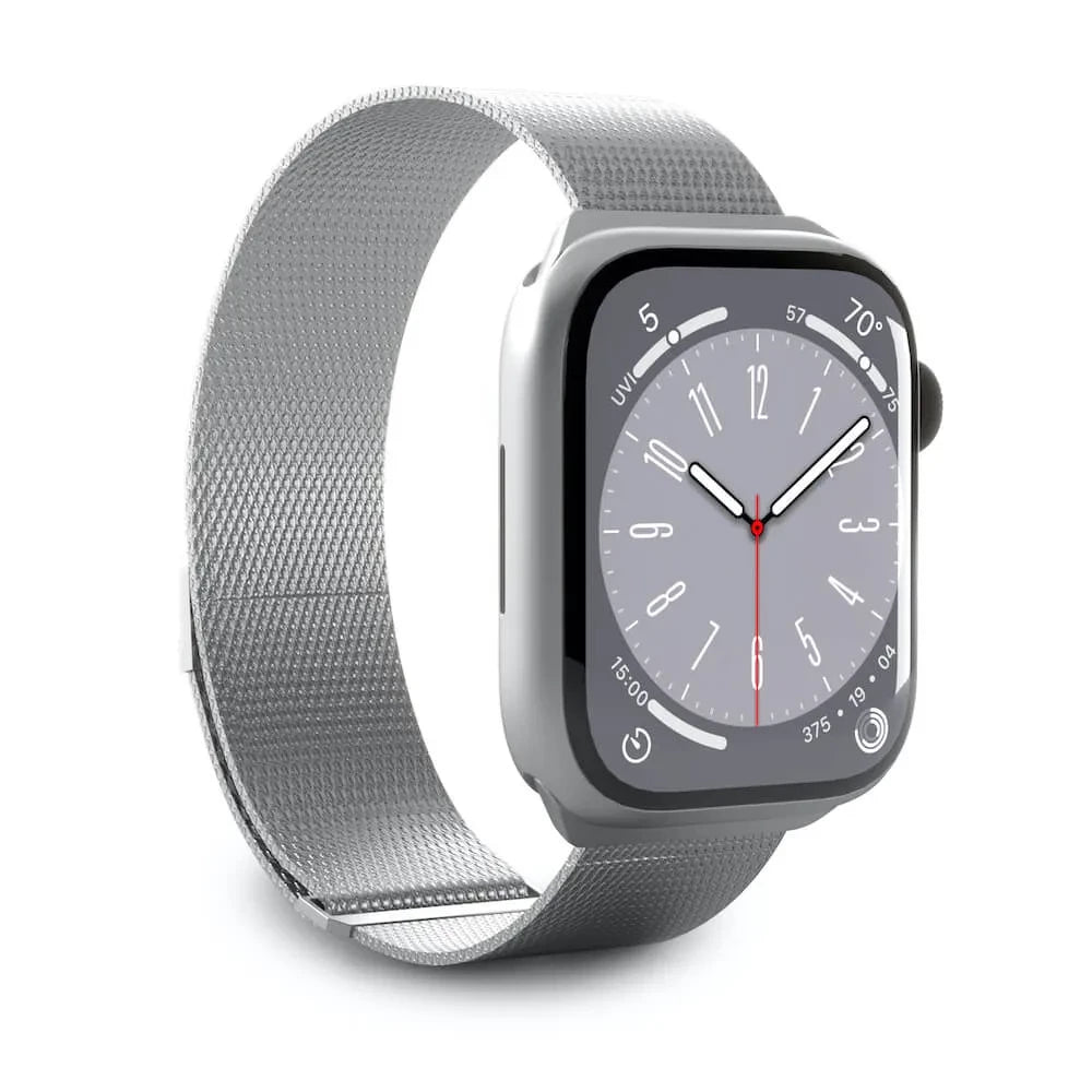 Apple Watch (42/44/SE/45/46/49mm) Puro MILANESE Rustfritt Stål Klokkerem - Argento