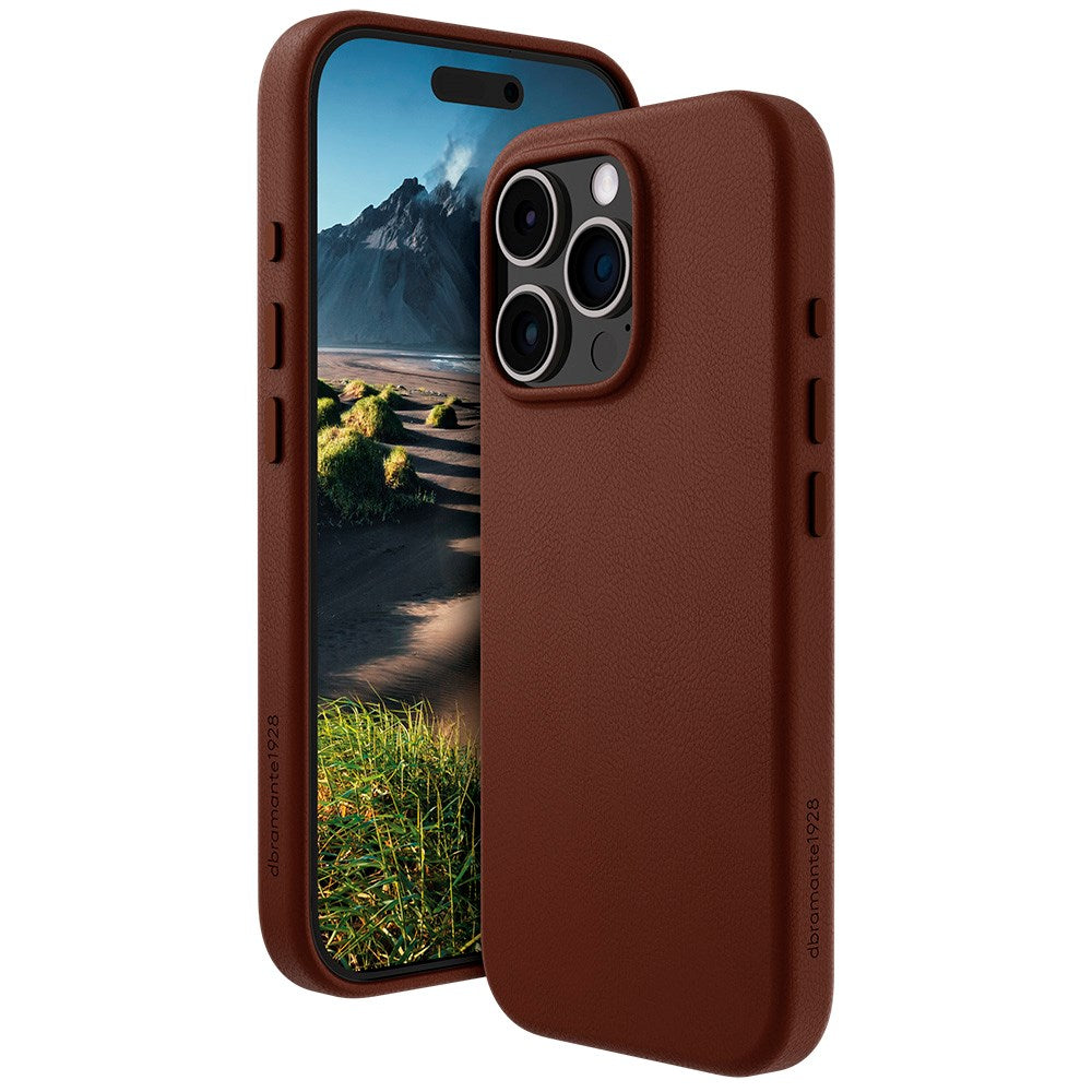 Dbramante1928 iPhone 16 Pro Roskilde Deksel - 100 % Ekte Skinn - MagSafe-Kompatibel - Dark Tan