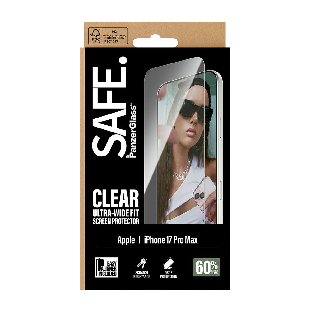 SAFE by PanzerGlass iPhone 17 Pro Max Ultra-Wide Fit Skjermbeskyttelsesglass - Gjennomsiktig