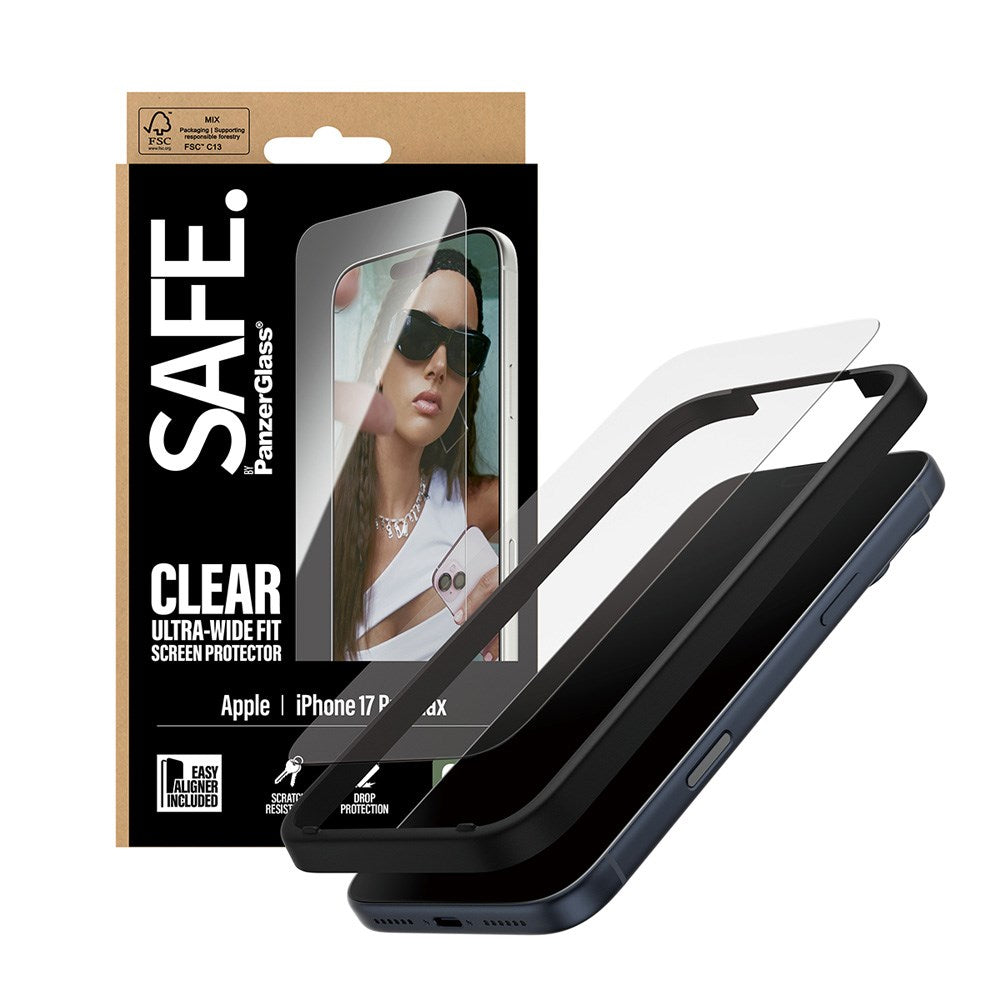 SAFE by PanzerGlass iPhone 17 Pro Max Ultra-Wide Fit Skjermbeskyttelsesglass - Gjennomsiktig