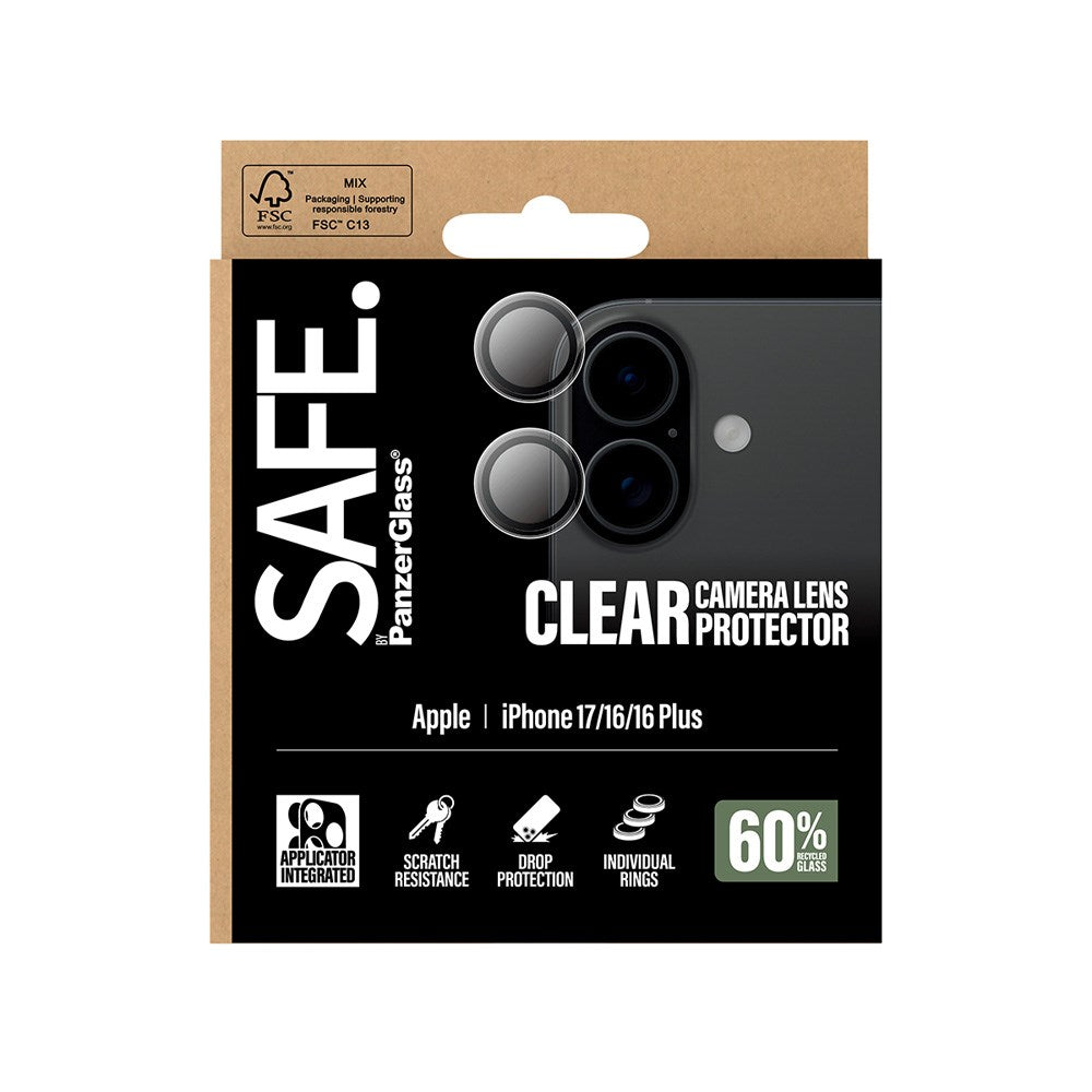 Safe by PanzerGlass iPhone 17 / 16 / 16 Plus Kameralinsebeskyttelse - Gjennomsiktig / Svart