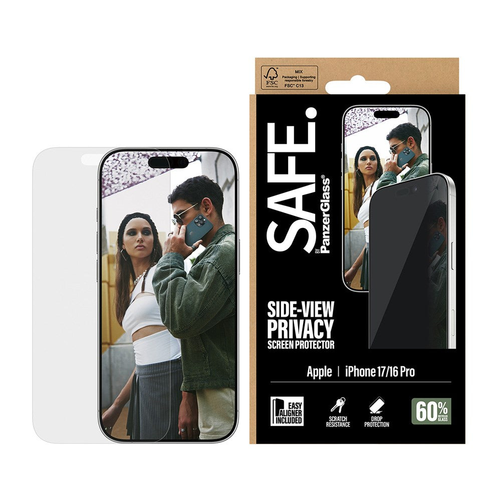 SAFE by PanzerGlass iPhone 17 / 16 Pro Ultra-Wide Fit Skjermbeskyttelsesglass - Privacy Funksjon - Gjennomsiktig