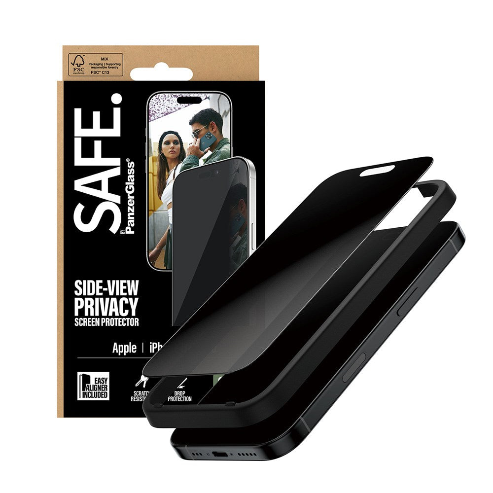 SAFE by PanzerGlass iPhone 17 / 16 Pro Ultra-Wide Fit Skjermbeskyttelsesglass - Privacy Funksjon - Gjennomsiktig