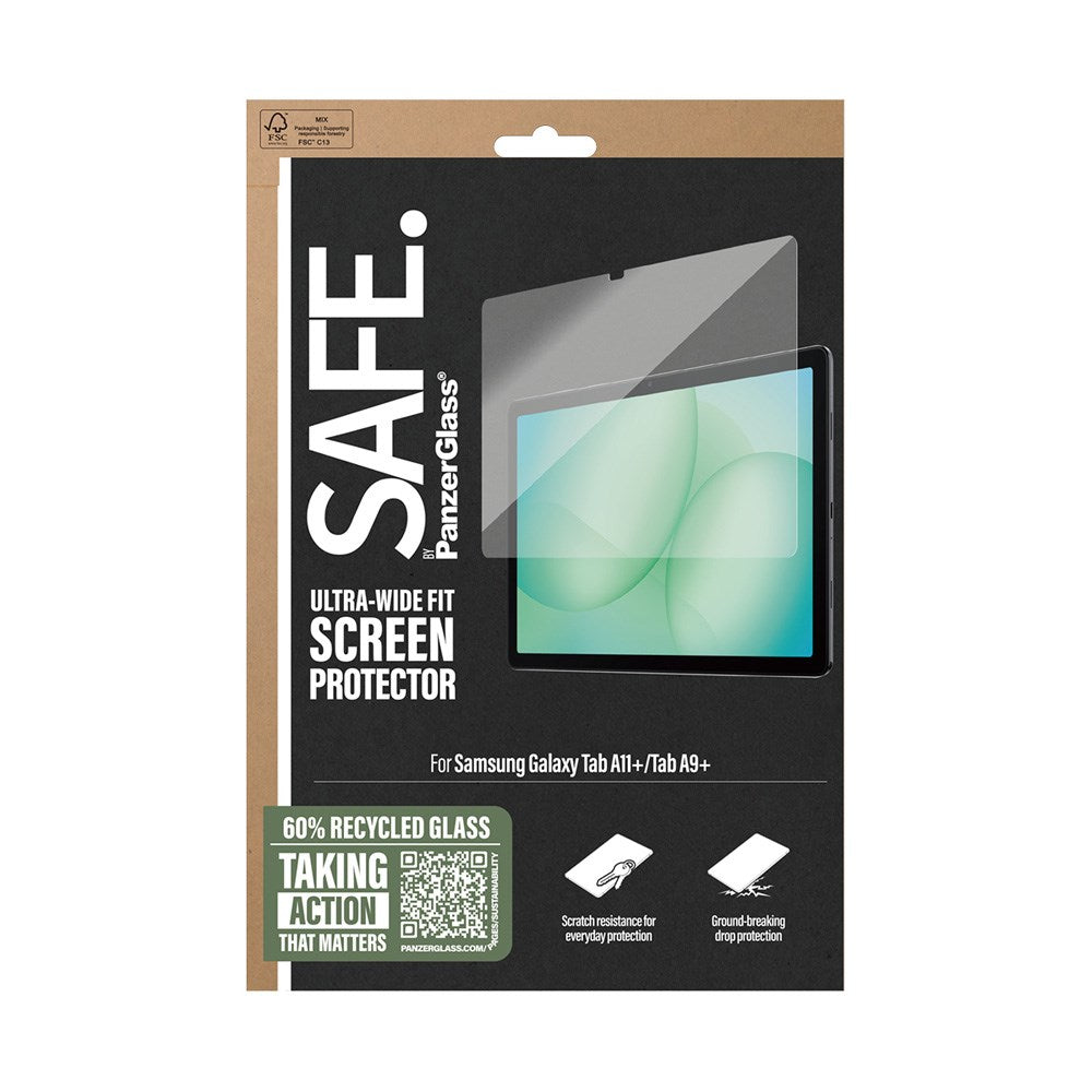 Samsung Galaxy Tab A11+ (Plus) / A9+ (Plus) SAFE by PanzerGlass Ultra-Wide Fit Skjermbeskyttelsesglass med Installasjonsramme - Gjennomsiktig