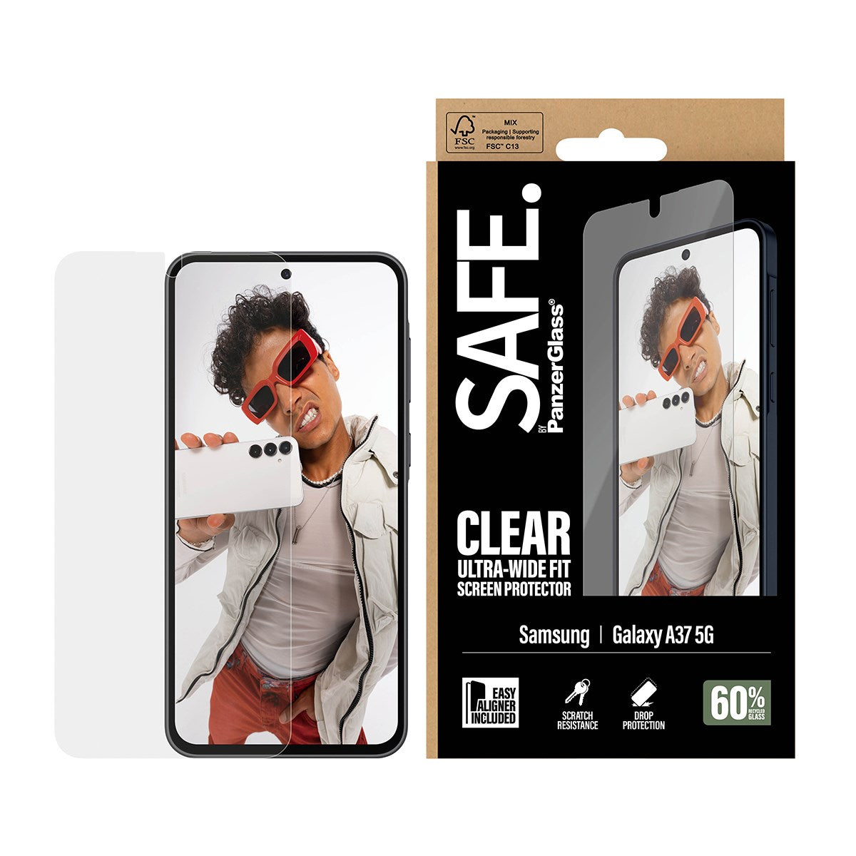 Samsung Galaxy A37 SAFE by PanzerGlass Ultra-Wide Fit Skjermbeskyttelsesglass med EasyAligner - Gjennomsiktig