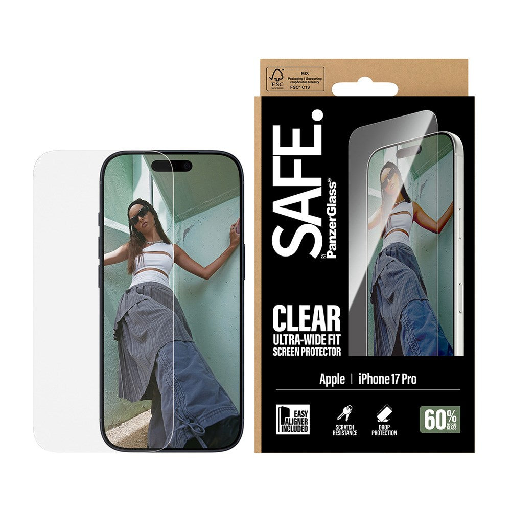 SAFE by PanzerGlass iPhone 17 Pro Ultra-Wide Fit Skjermbeskyttelsesglass - Gjennomsiktig