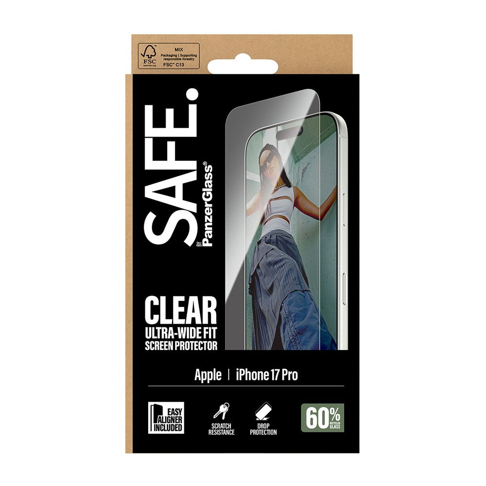 SAFE by PanzerGlass iPhone 17 Pro Ultra-Wide Fit Skjermbeskyttelsesglass - Gjennomsiktig