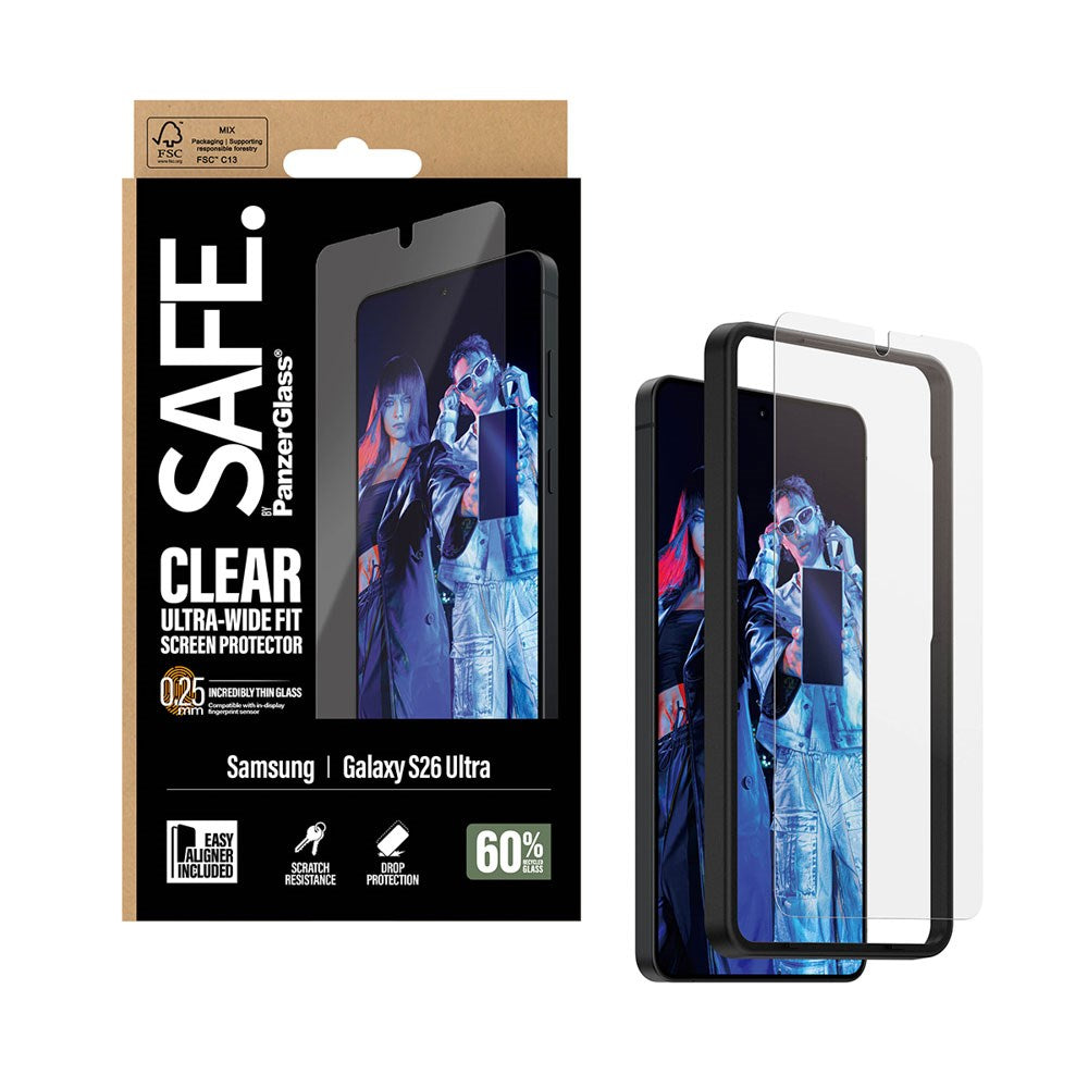 Samsung Galaxy S26 Ultra SAFE by PanzerGlass Ultra-Wide Fit Skjermbeskyttelsesglass - Gjennomsiktig