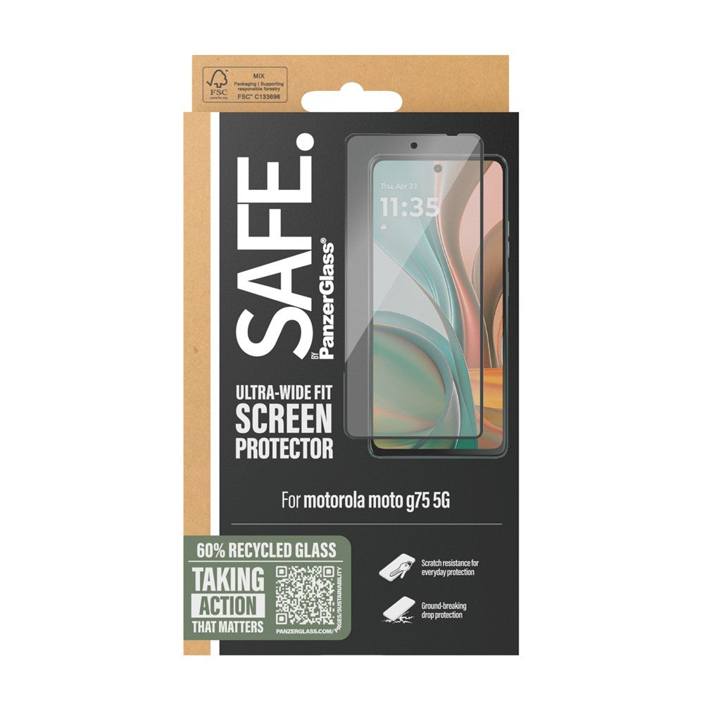 SAFE by PanzerGlass Ultra-Wide Fit Skjermbeskyttelsesglass - Motorola Moto G75 (5G) - Gjennomsiktig / Svart Kant