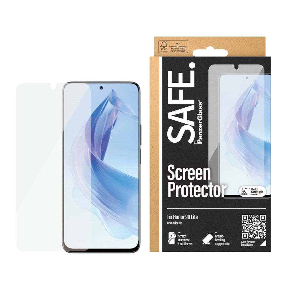 Honor 90 Lite Safe By PanzerGlass® Ultra-Wide Fit Beskyttelsesglass - Case Friendly - Gold Strength - Gjennomsiktig