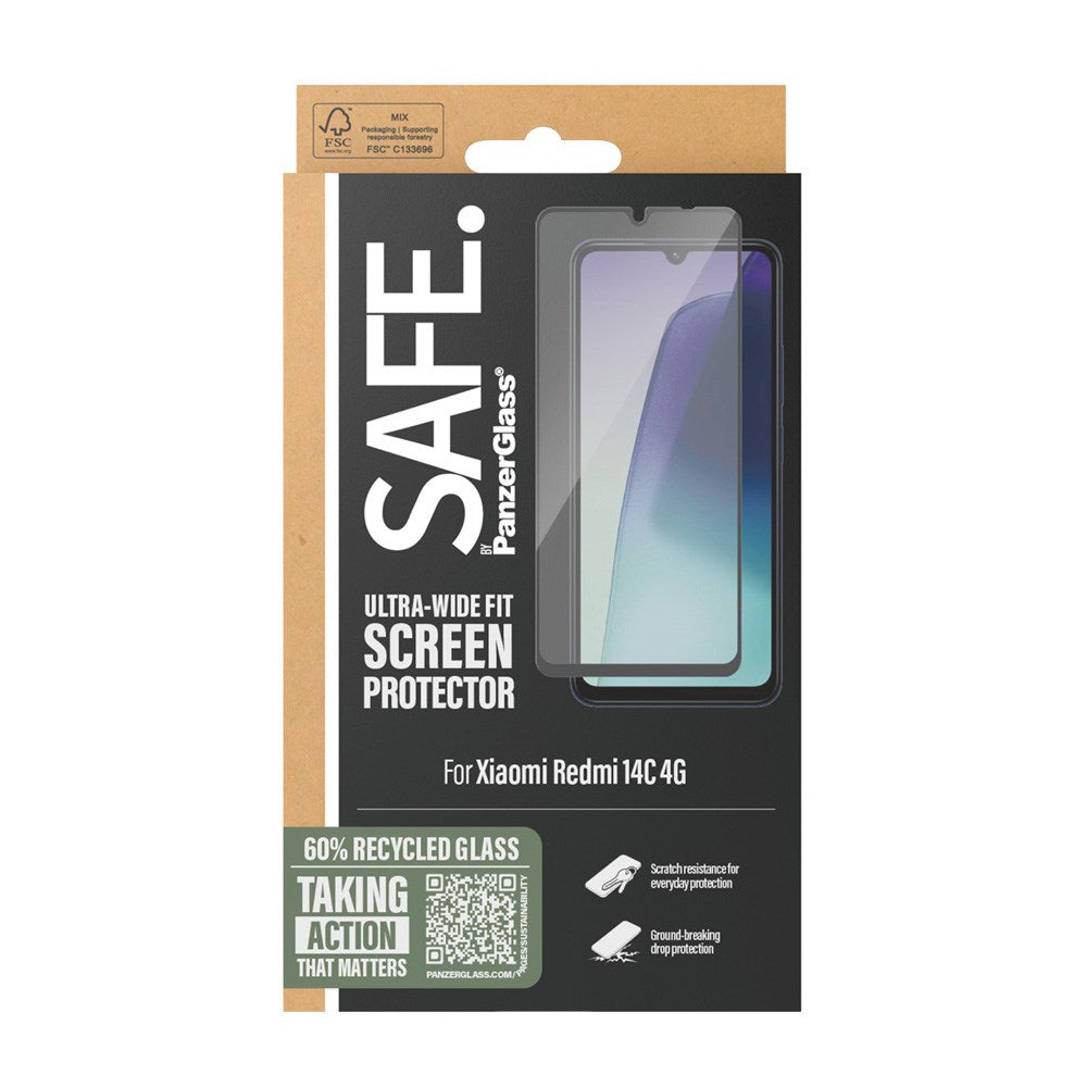 Xiaomi Redmi 14C Safe By PanzerGlass® Ultra-Wide Fit Beskyttelsesglass - Case Friendly - Gold Strength - Gjennomsiktig / Svart Kant