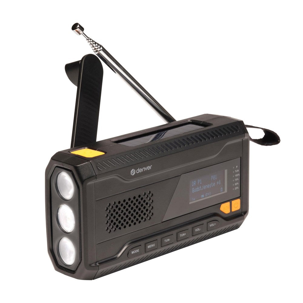 Denver Nødradio med DAB+ / FM-Radio - Bluetooth - Lommelykt - Svart