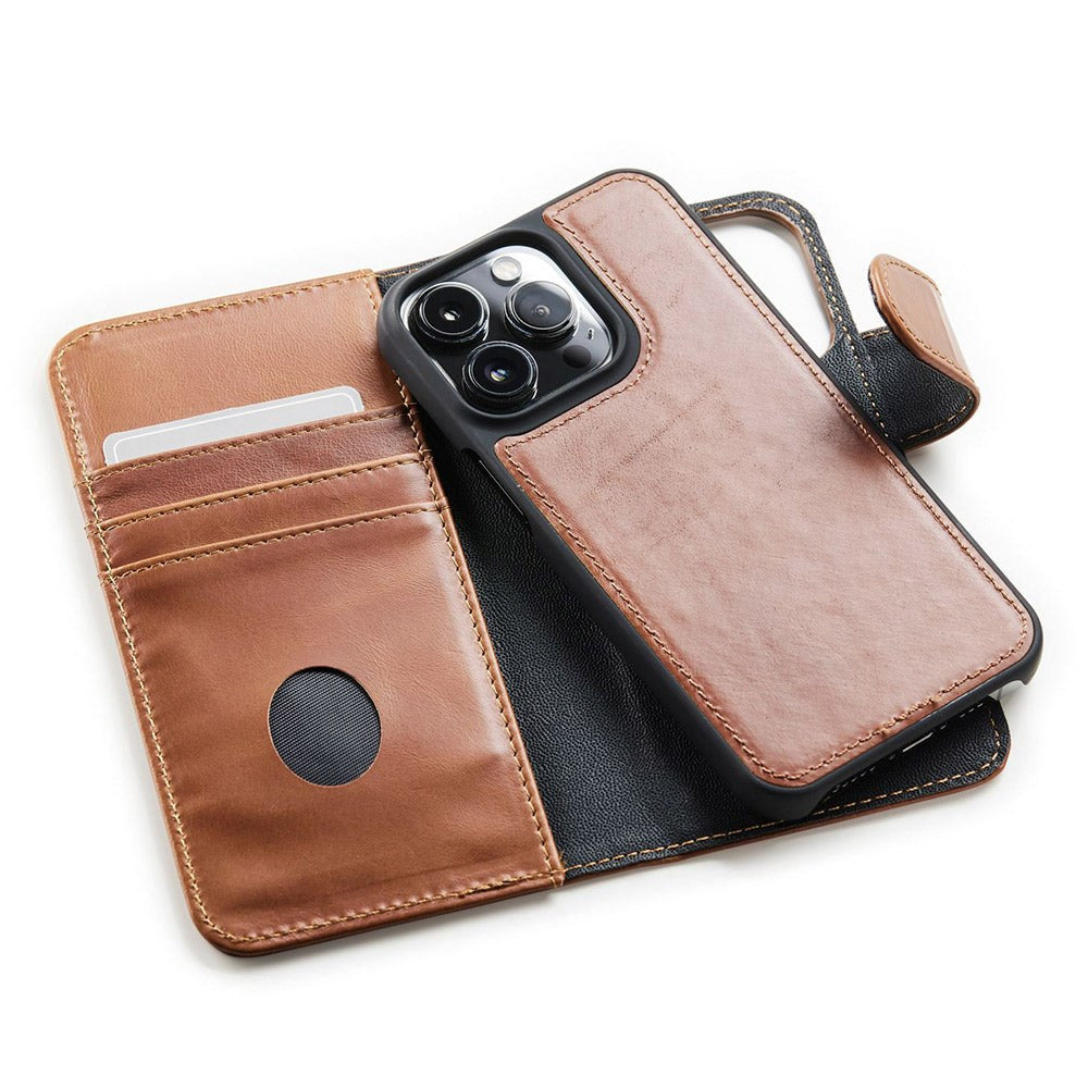 iPhone 13 Pro Max Trunk 2-i-1 Flip Deksel i Ekte Skinn m. Lommebok - Brun